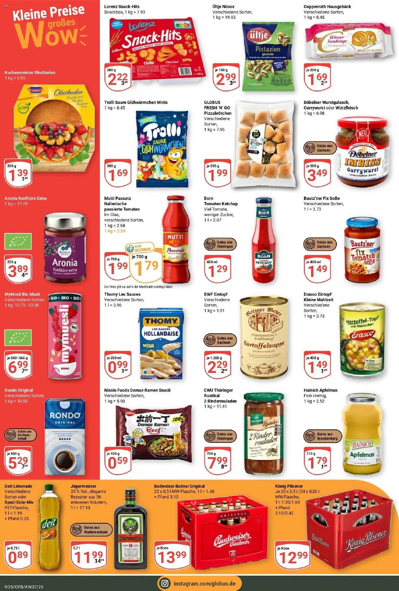 Globus Prospekt Lambrechtshagen (ab 07.09.2026) » Angebote online | Seite: 6 | Produkte: Musli, Thomy les sauces, Limonade, Budweiser