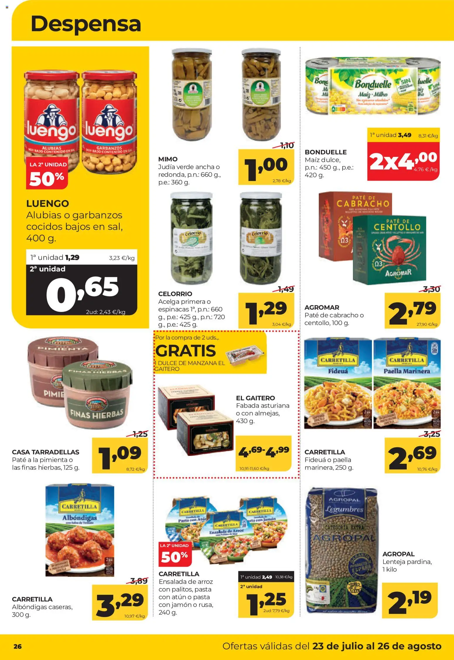 Alimerka folleto Asturias │ válido desde el 23/07/2026 | Página: 26 | Productos: Paté, Πορσελάνη, Pasta, Ensalada