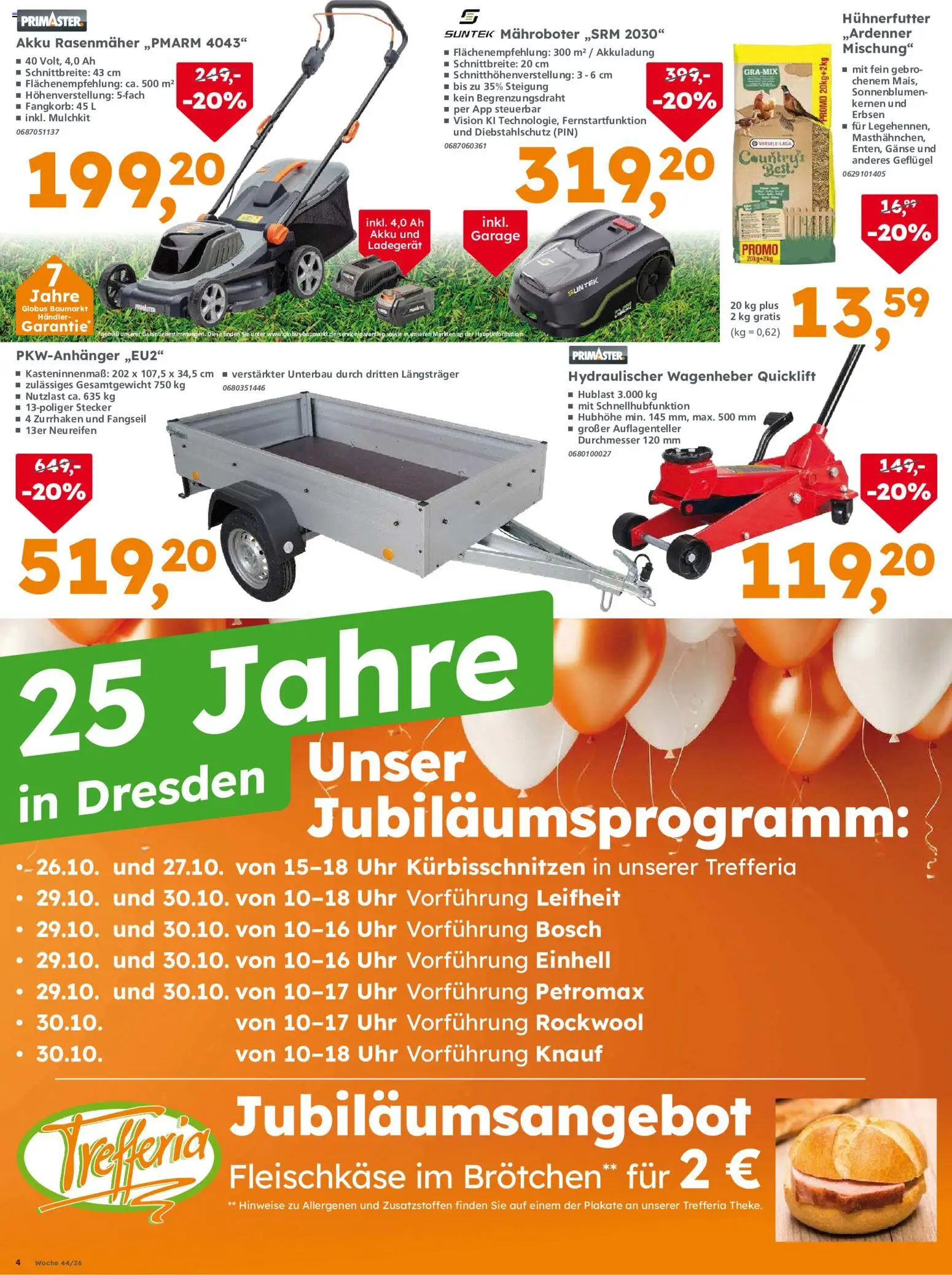 Globus Baumarkt Prospekt Dresden – gültig ab 29.10.2026 | Seite: 4 | Produkte: Bosch, Rasenmäher, Erbsen, Uhr