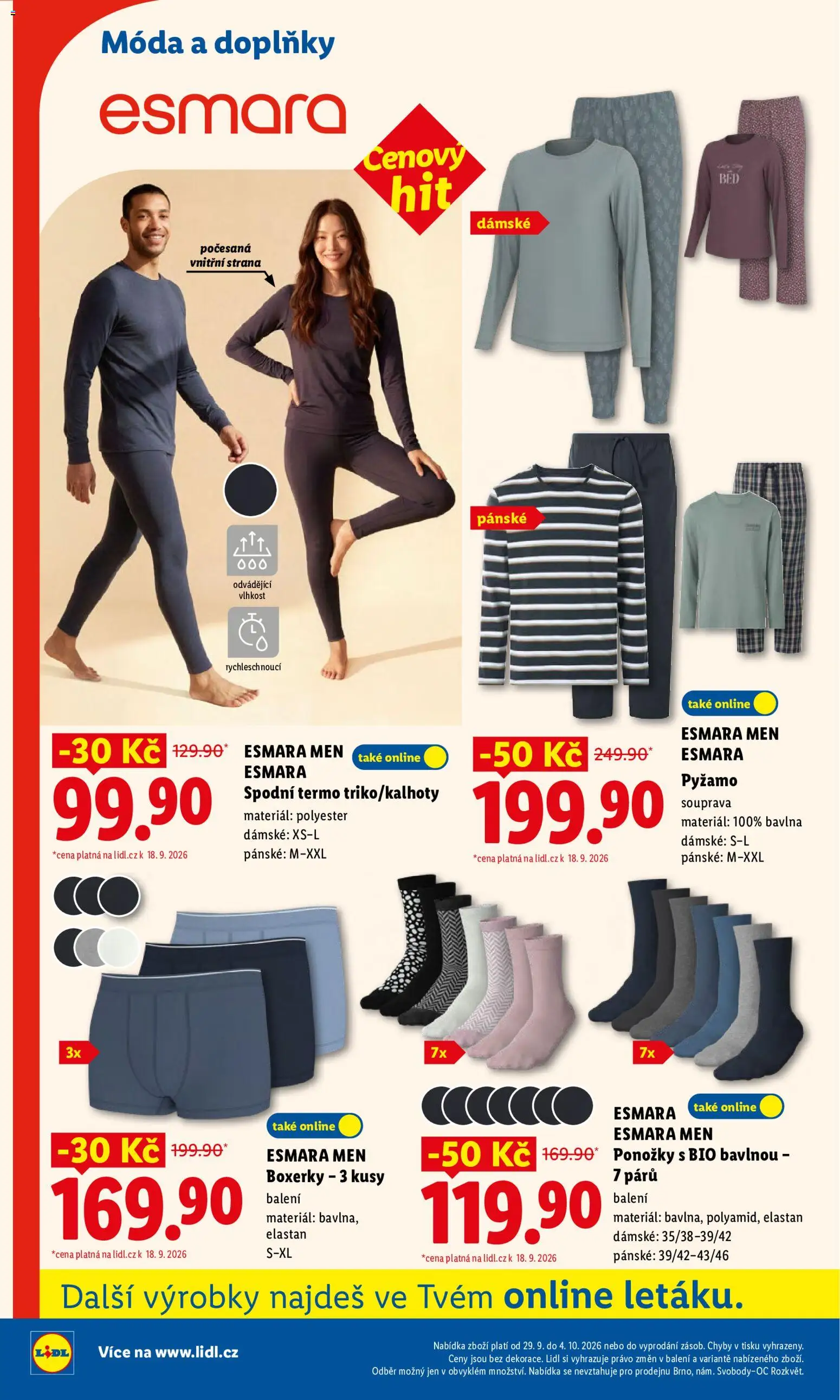Lidl leták - Spotřební zboží od 29.09.2026 | Strana: 4 | Produkty: Ponožky, Pyžamo, Boxerky