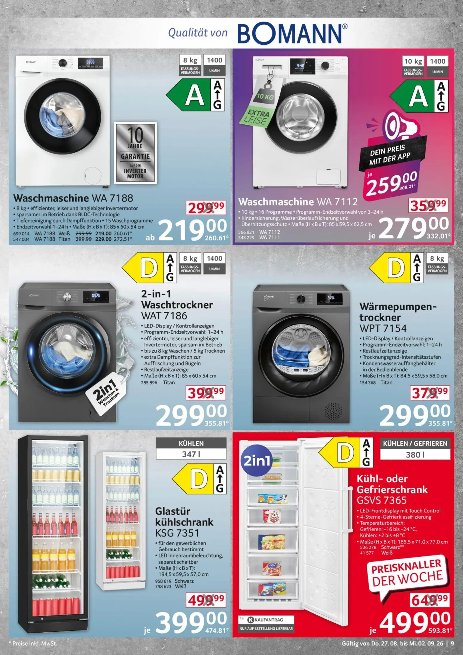 Selgros Non Food – gültig ab 27.08.2026 | Seite: 9 | Produkte: Gefrierschrank, Kühlschrank, Waschmaschine, Waschtrockner