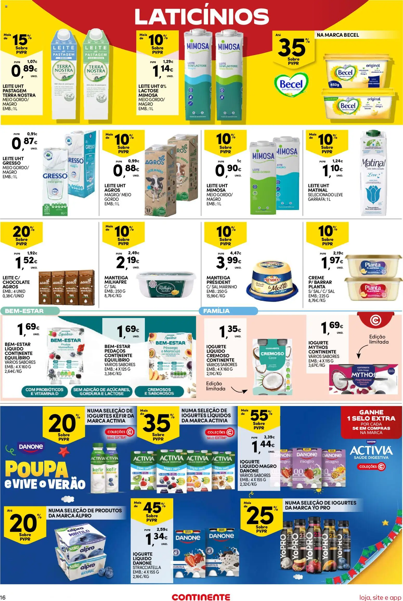 Continente Semanal Continente Bom Dia │ válido de 28/07/2026 | Página: 16 | Produtos: Iogurtes, Manteiga, Iogurte, Creme