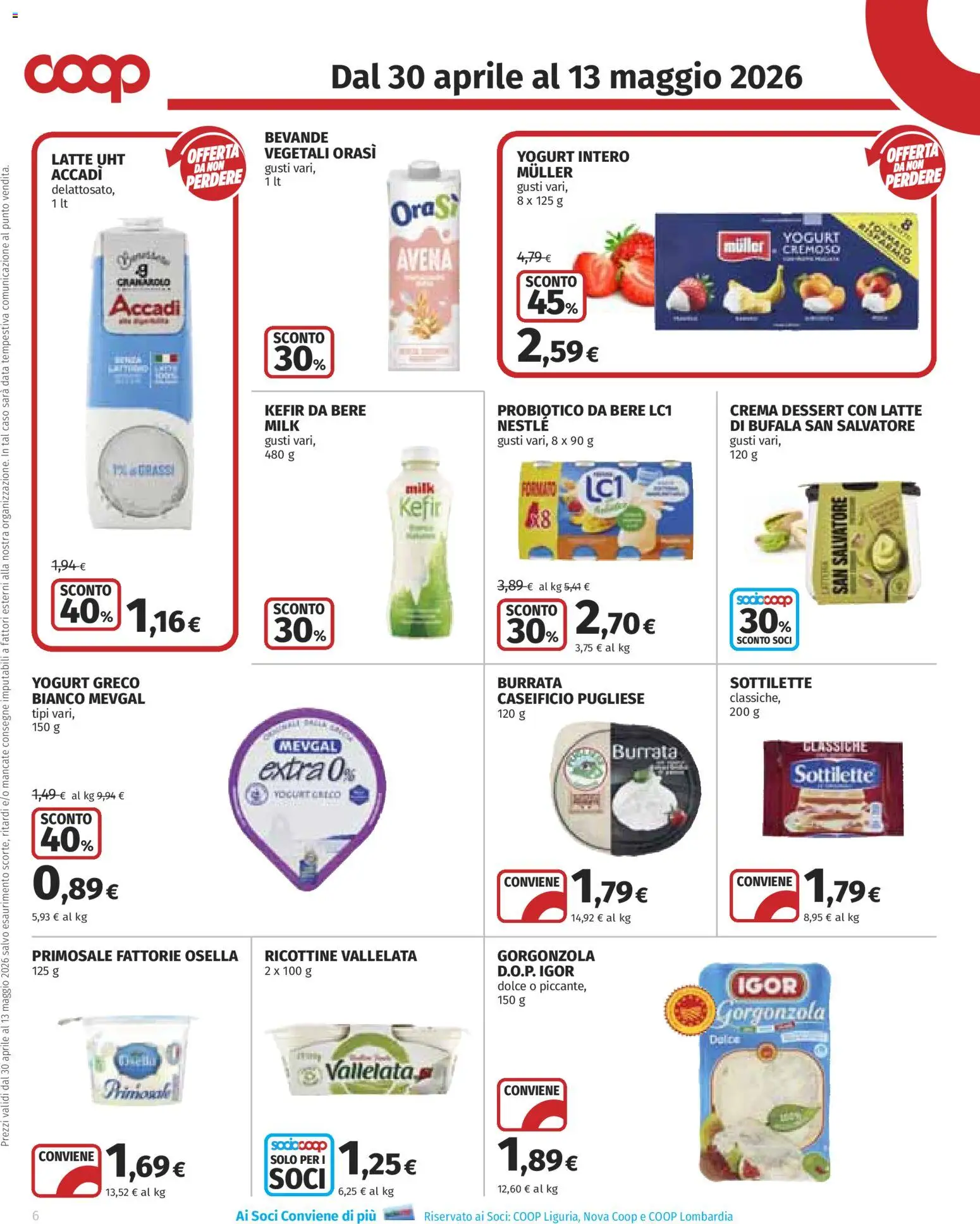 Volantino COOP del 30.04.2026 | Pagina: 6 | Prodotti: Crema, Yogurt, Gorgonzola, Burrata