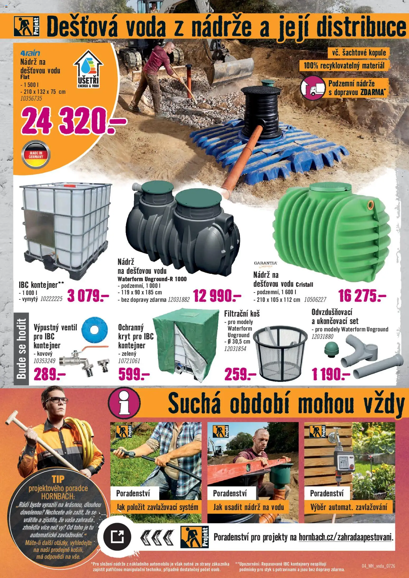 HORNBACH leták - Dešťová voda od 22.07.2026 | Strana: 4 | Produkty: Zavlažovací systém, Voda, Modely, Koš