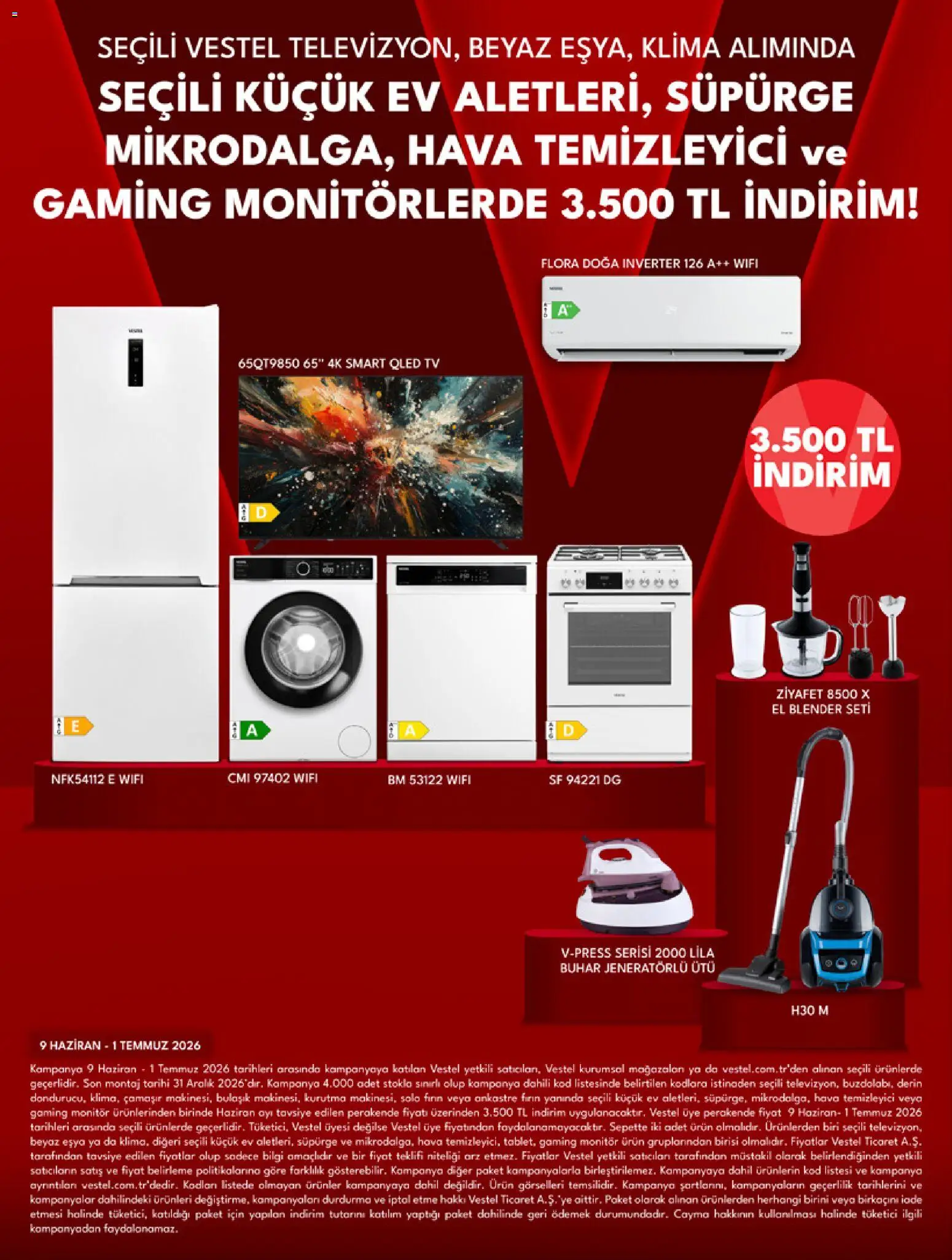 Vestel - Küçük Ev Aletleri - 01 Haziran 2026 tarihinden itibaren geçerlidir | Sayfa: 4 | Ürünler: Blender, Fırın, Klima, Ütü