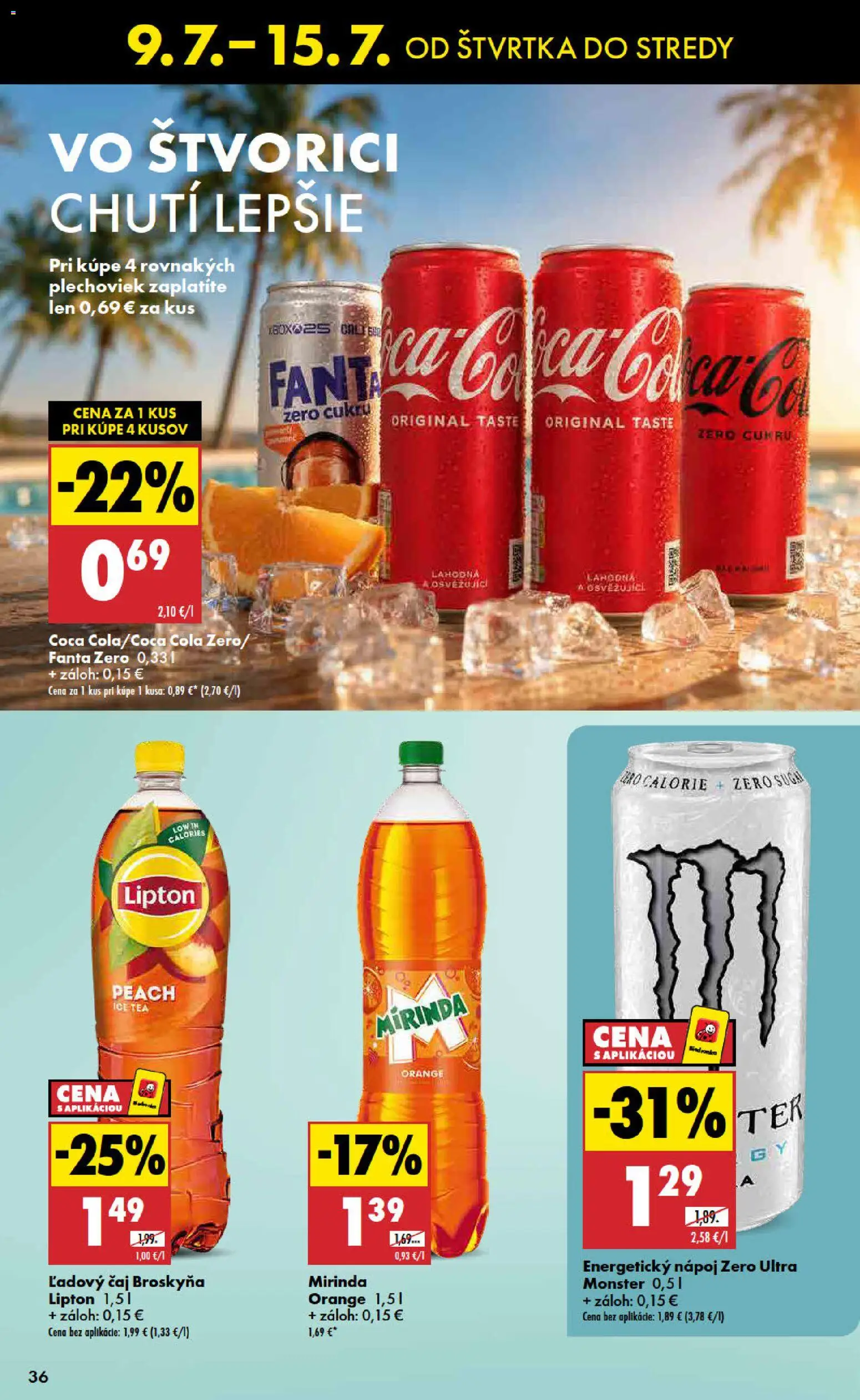Nové Biedronka akcie – leták je platný od 09.07.2026 | Strana: 36 | Produkty: Čaj, Fanta, Mirinda, Energetický nápoj