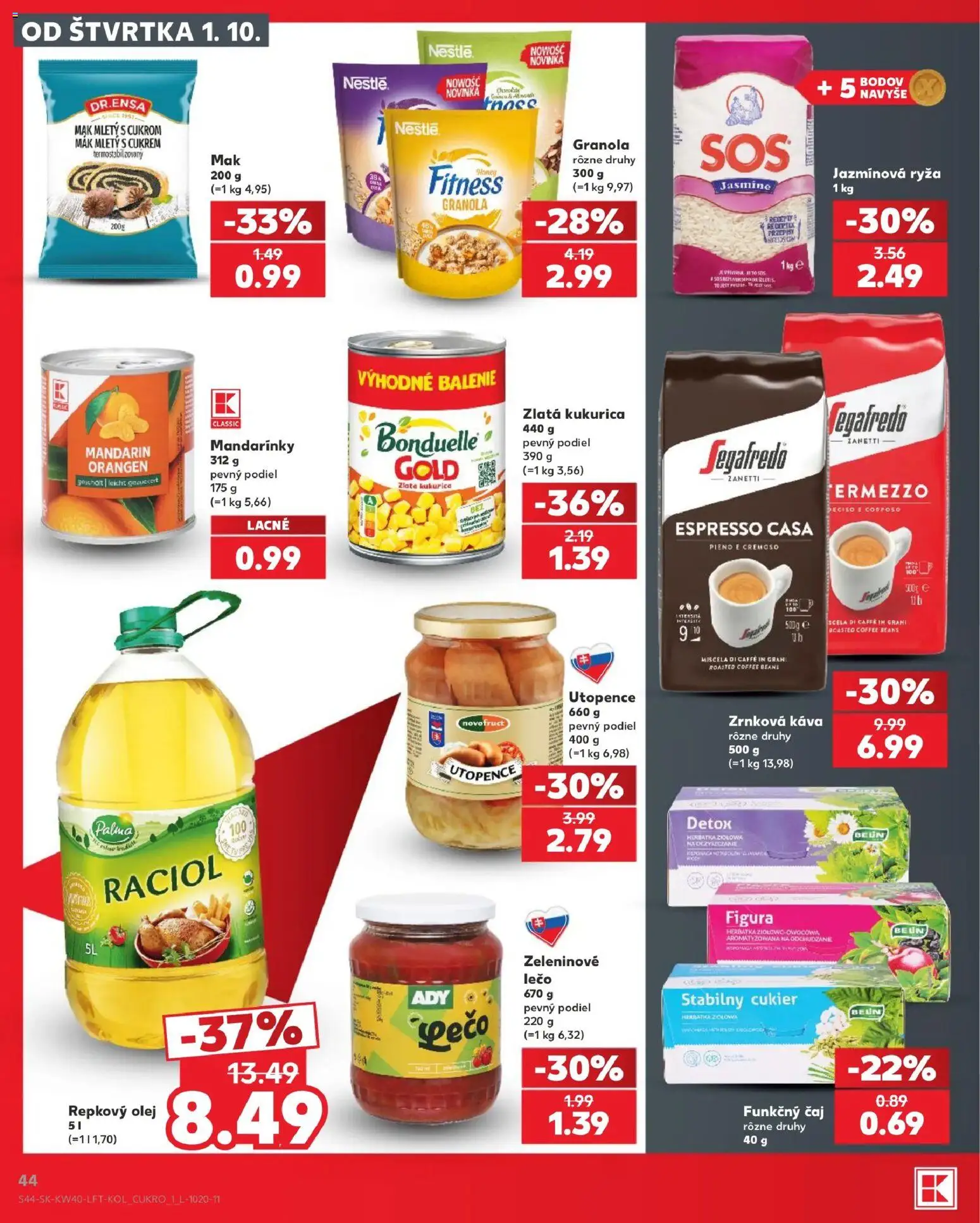 Nové Kaufland akcie – leták je platný od 01.10.2026 | Strana: 44 | Produkty: Olej, Káva, Ryža, Zrnková káva