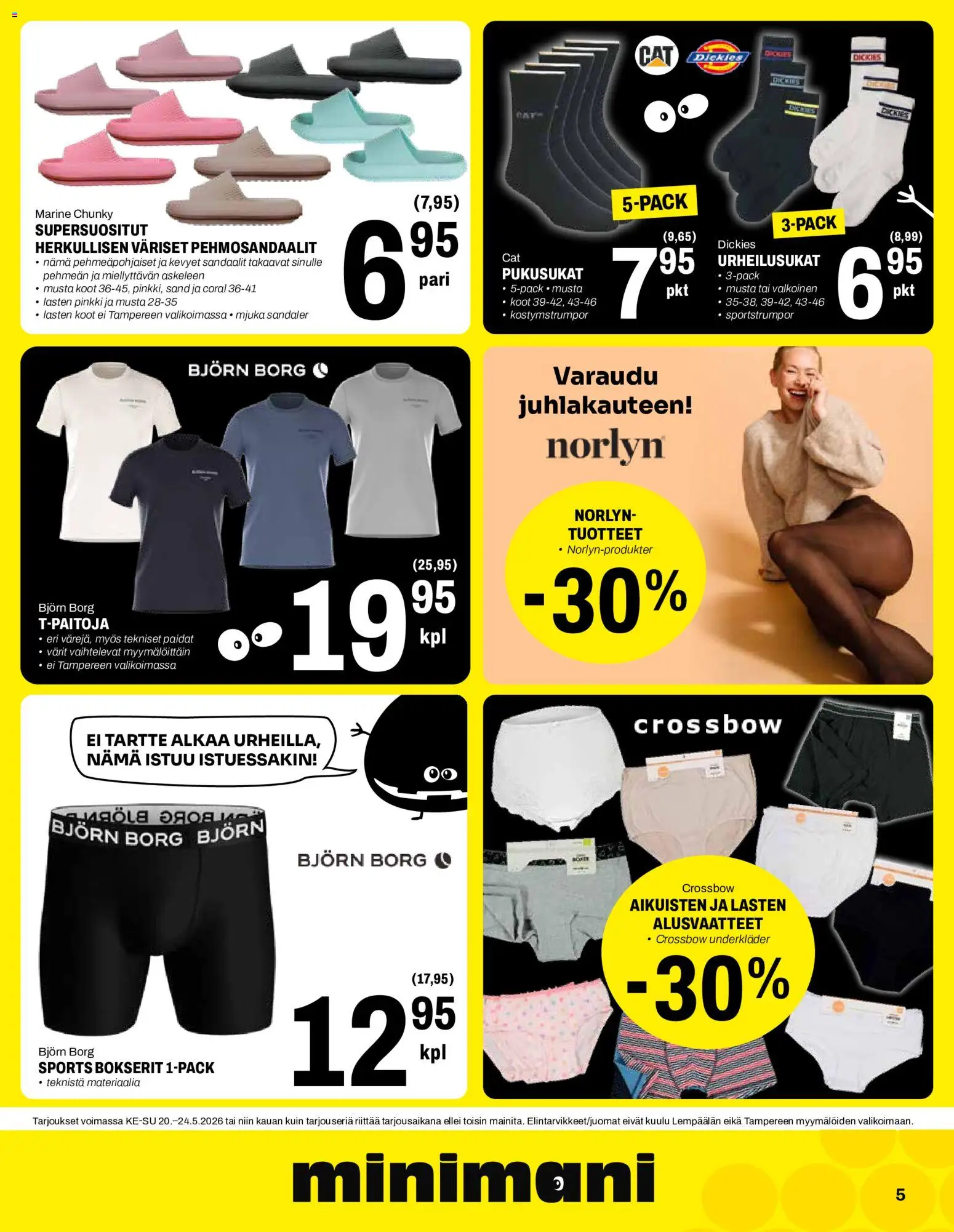 Minimani tarjoukset – voimassa 20.05.2026 alkaen | Sivu: 5 | Tuotteet: Alusvaatteet, Bokserit, Sandaalit