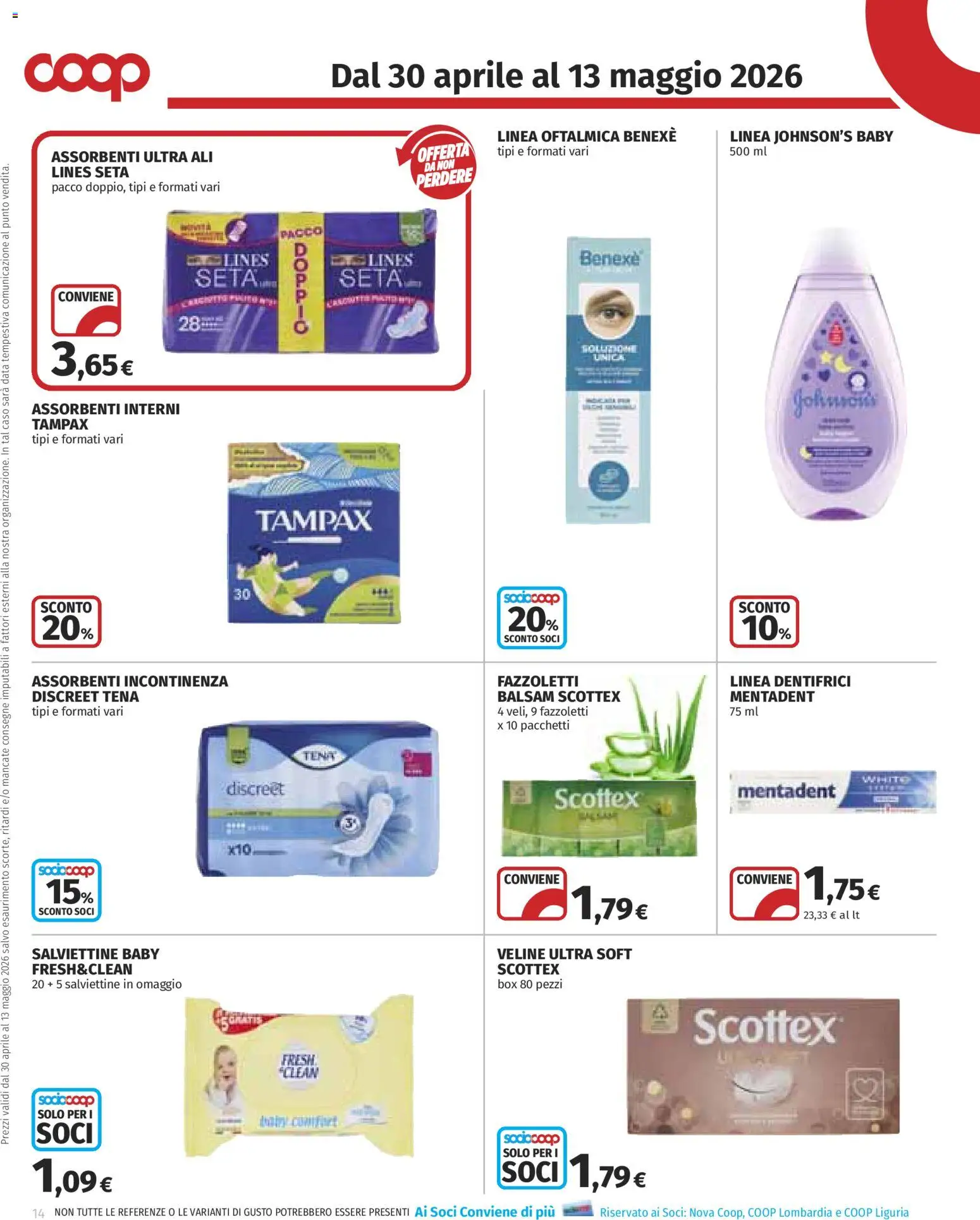 Volantino COOP del 30.04.2026 | Pagina: 14 | Prodotti: Veline, Fazzoletti, Data