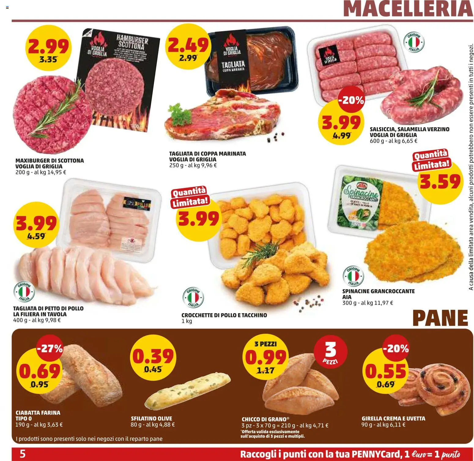 Volantino PENNY del 04.06.2026 | Pagina: 5 | Prodotti: Salamella, Pane, Olive, Crocchette
