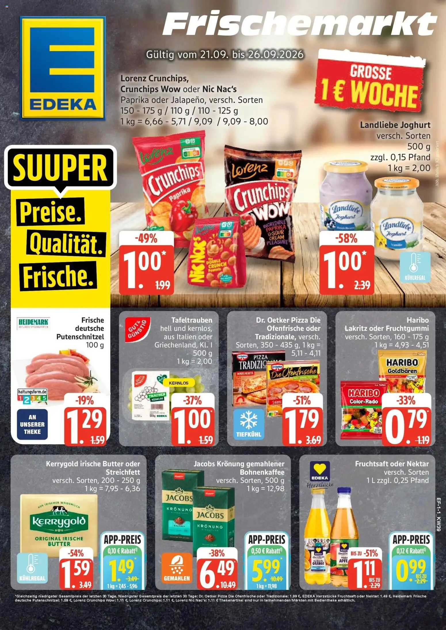 Edeka Prospekt Rendsburg (ab 21.09.2026) » Angebote Online | Seite: 1 | Produkte: Butter, Putenschnitzel, Landliebe joghurt, Fruchtsaft