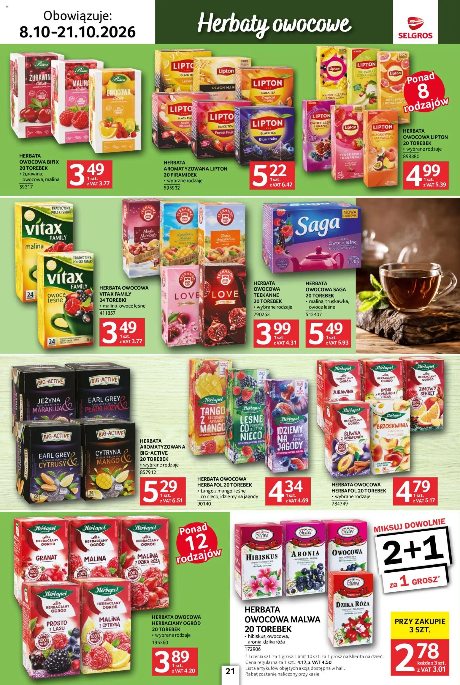 Selgros cash&carry gazetka - Kawa i herbata od 08.10.2026 | Strona: 21 | Produkty: Brzoskwinia, Malina, Grejpfrut, Owoce