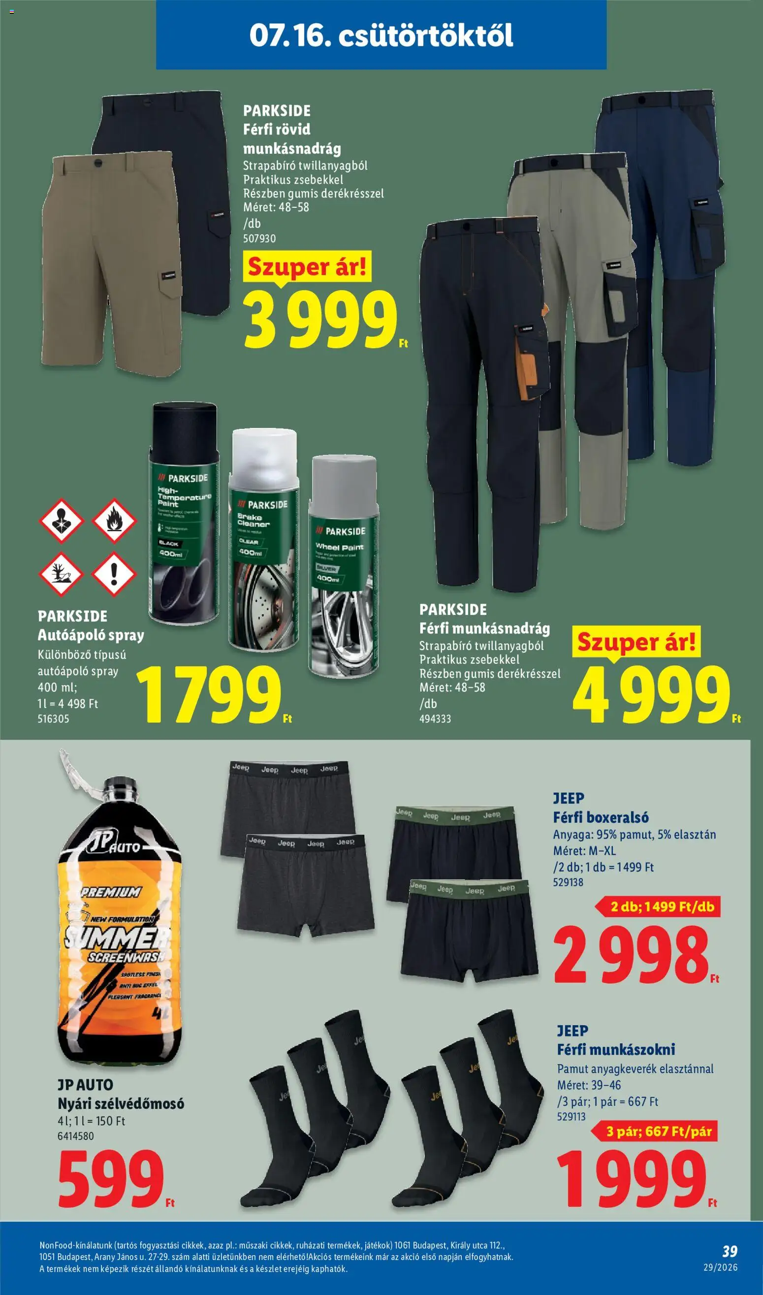 Lidl akciós ujság - amely érvényes a következő dátumtól: 2026.07.16. | Oldal: 39 | Termékek: Parkside, Boxeralsó, Játékok, Férfi boxeralsó
