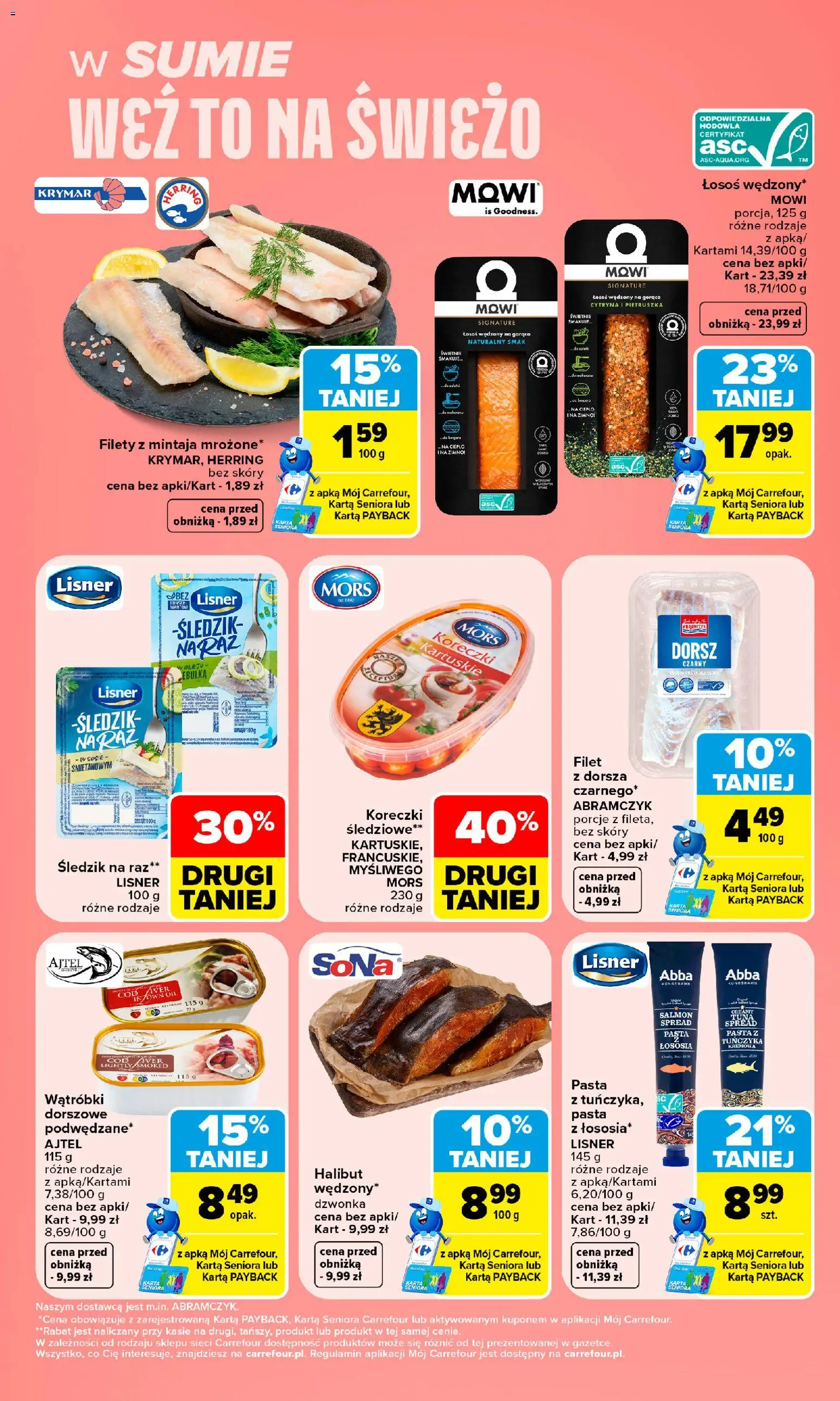 Carrefour gazetka - Weź to na świeżo od 19.10.2026 | Strona: 3 | Produkty: Karta, Dorsz czarny, Pasta, Koreczki śledziowe