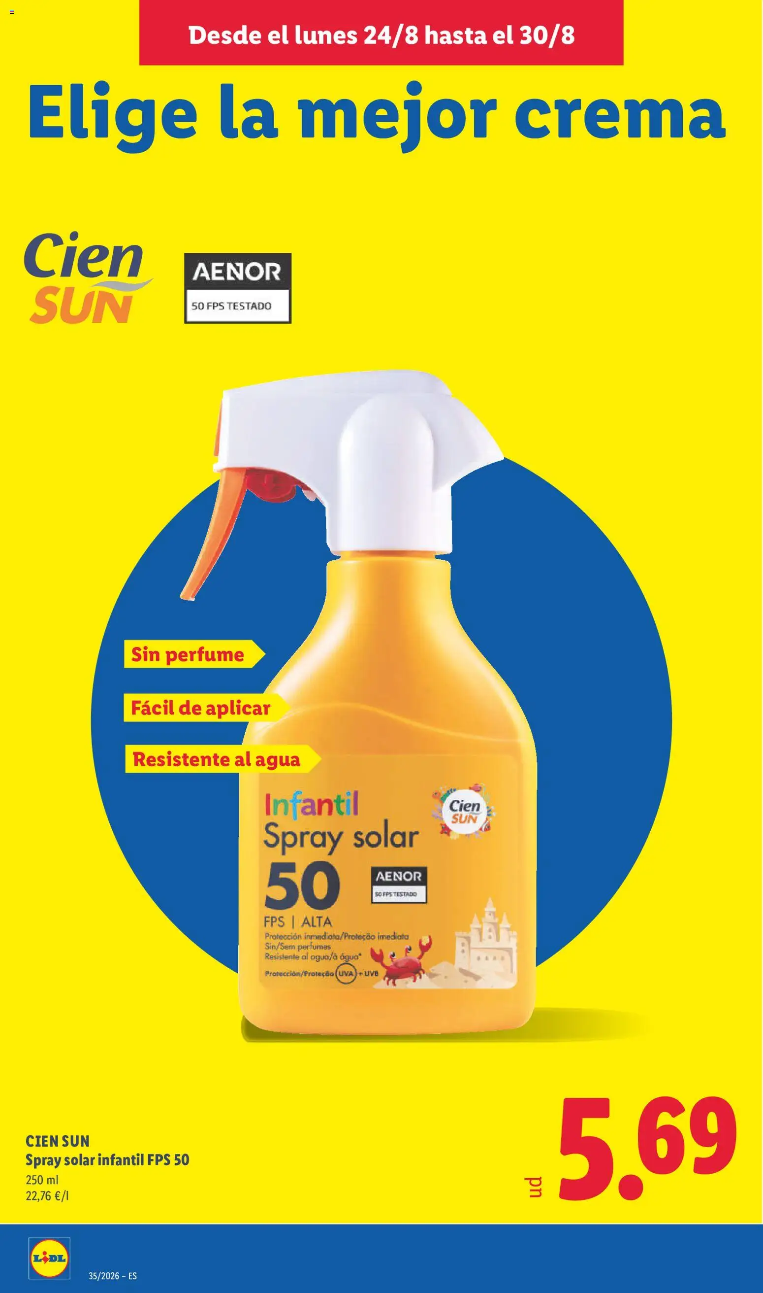 Lidl folleto │ válido desde el 24/08/2026 | Página: 20 | Productos: Spray solar, Spray solar infantil, Crema, Perfumes