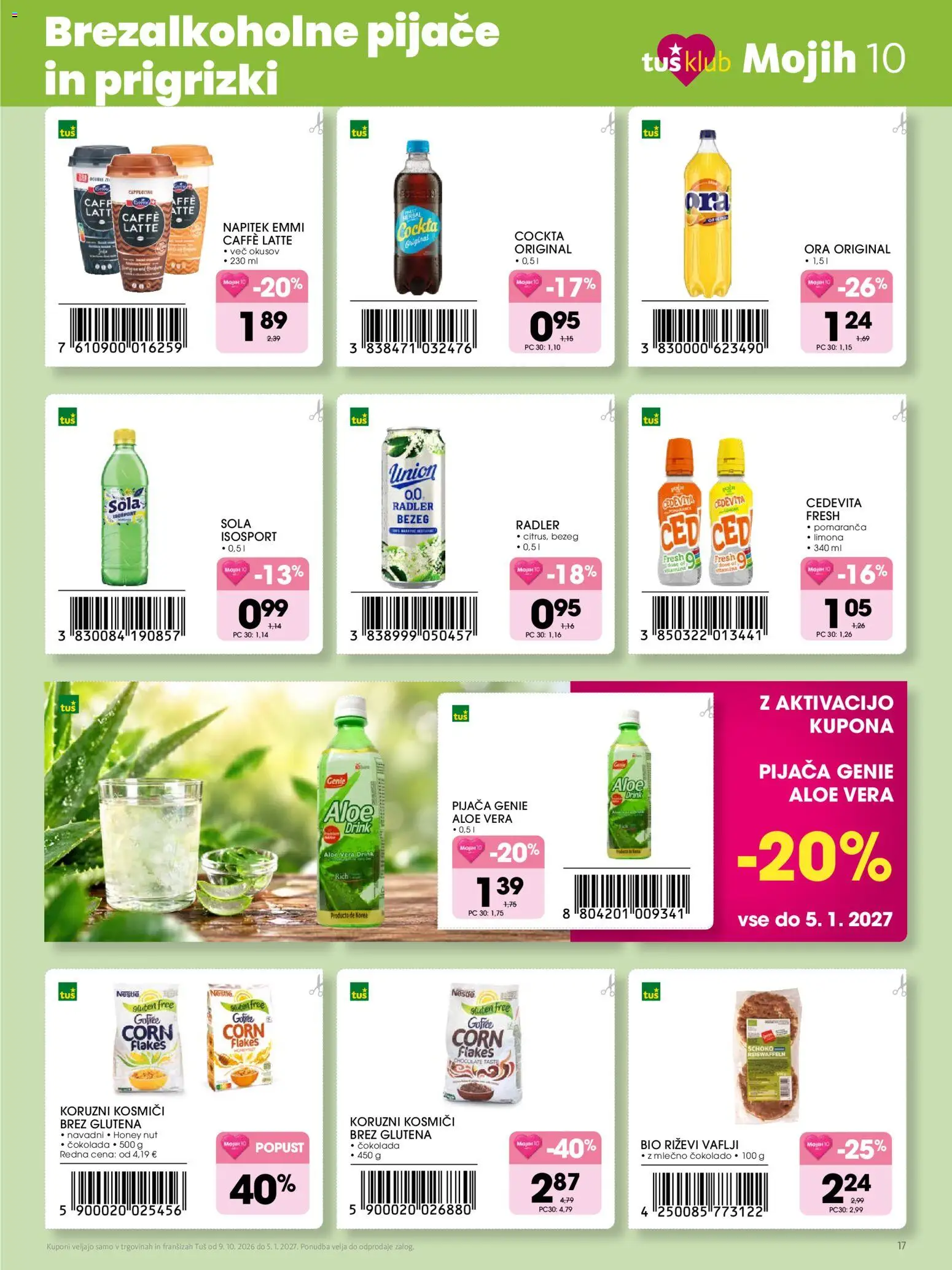 Novi Tuš katalog ponudbe – veljaven od 09.10.2026 | Stran: 17 | Izdelki: Radler, Prigrizki, Kosmici, Koruzni kosmiči