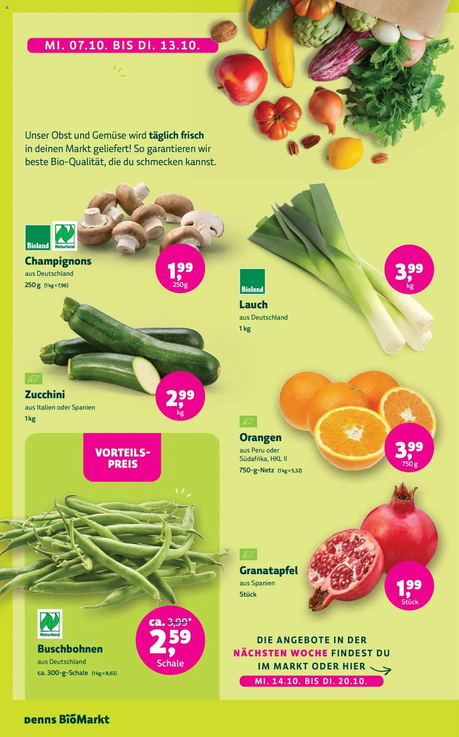 Denns BioMarkt Angebote – gültig ab 07.10.2026 | Seite: 6 | Produkte: Granatapfel, Champignons, Gemüse, Lauch