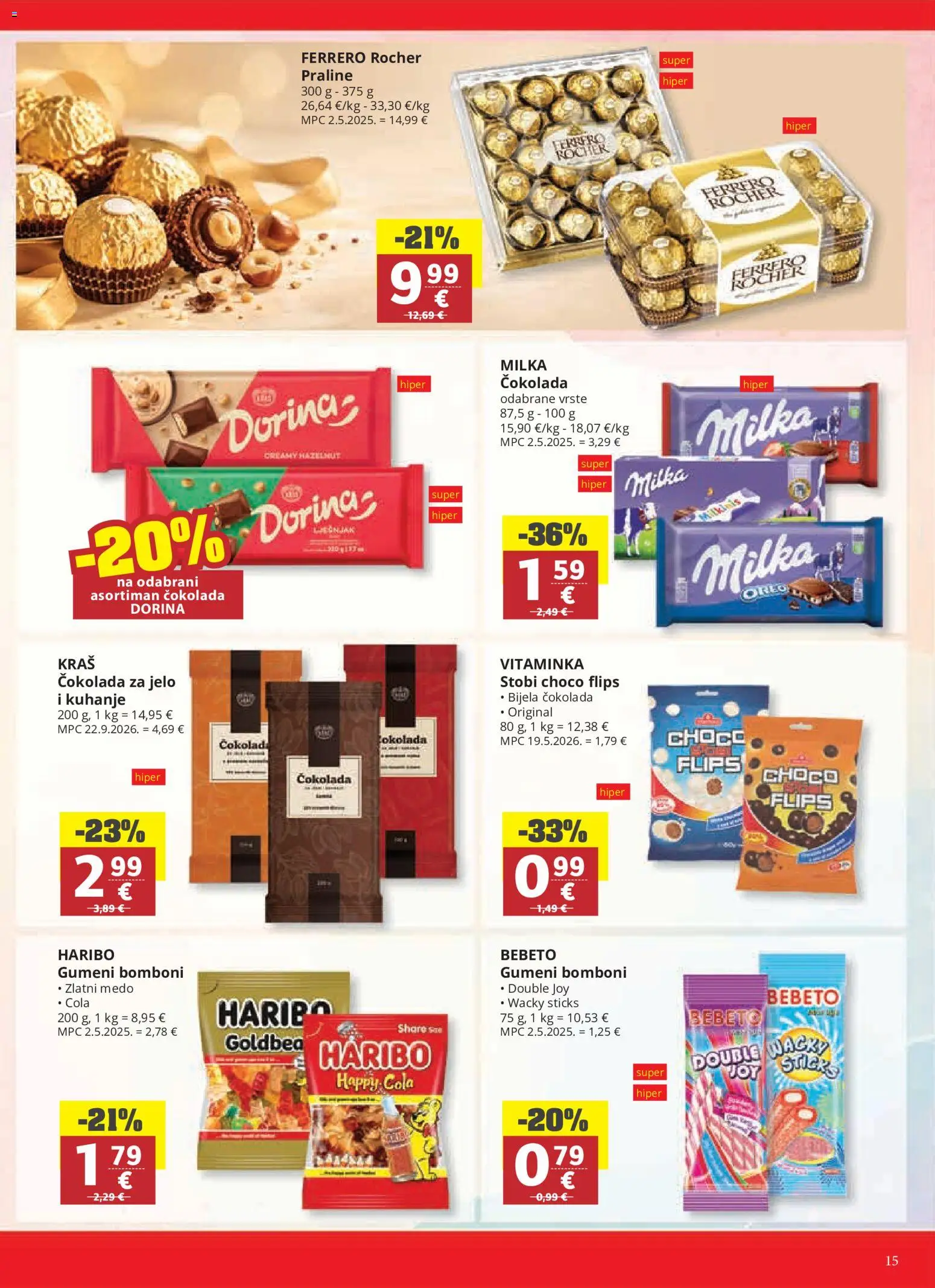 Ribola katalog | vrijedi od 28.10.2026 | Stranica: 15 | Proizvodi: Praline, Čokolada, Bomboni, Ferrero Rocher