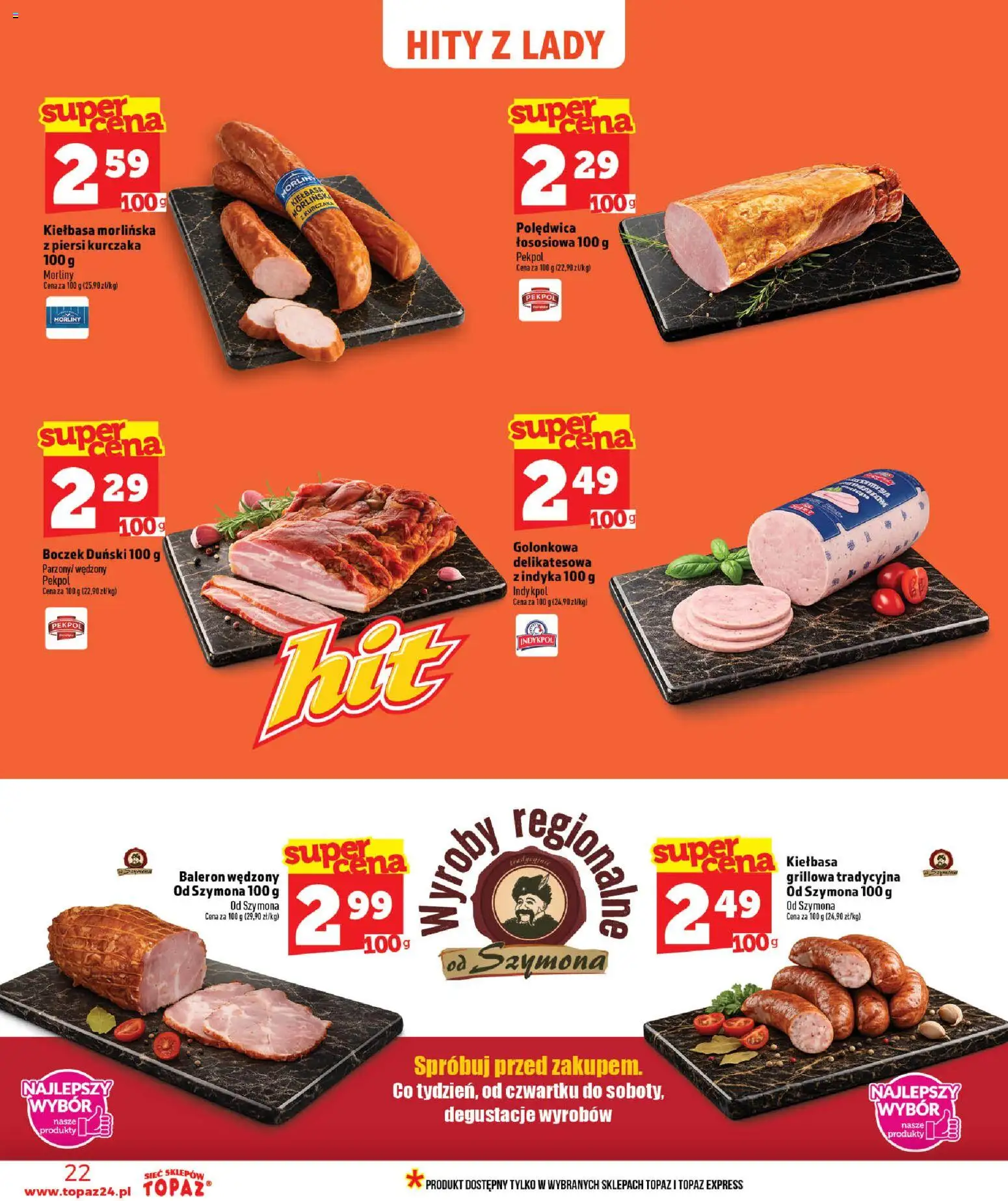 Topaz gazetka - MAZ od 02.07.2026 | Strona: 22 | Produkty: Kiełbasa, Piersi, Boczek