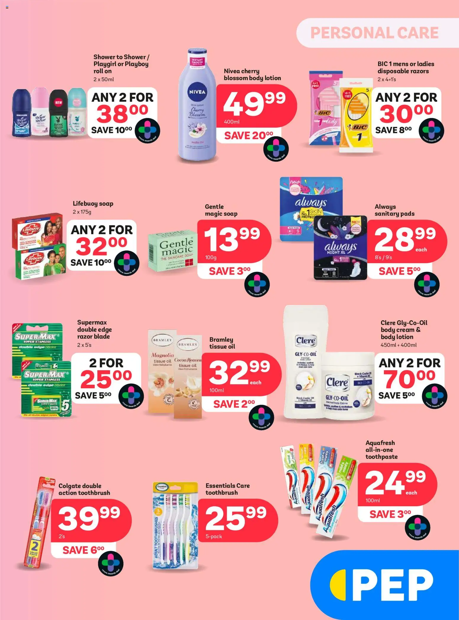 New PEP Stores catalogue – valid from 23/09/2026 | Page: 3 | Products: Shower, Pads, Toothpaste, Toothbrush