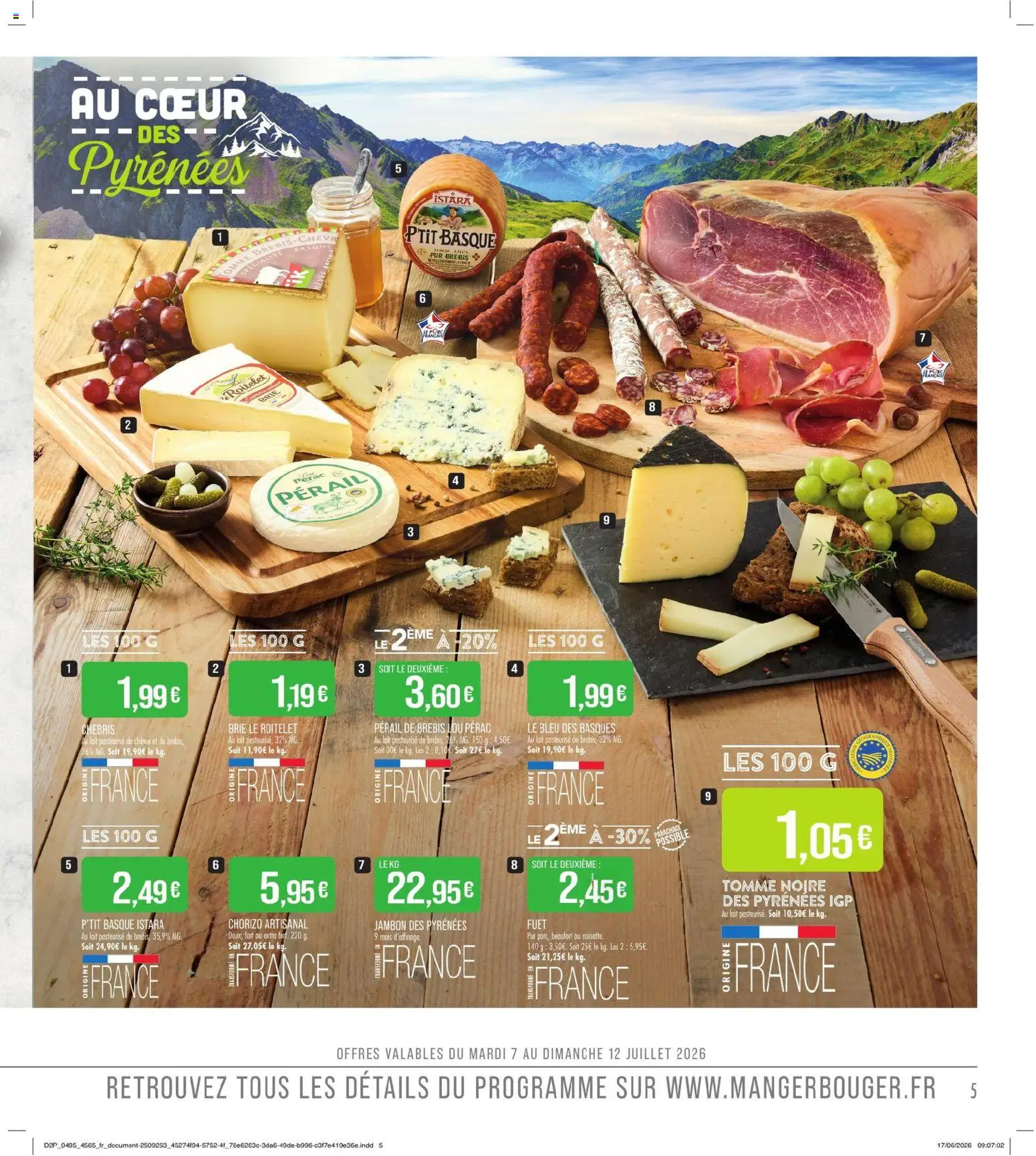 {H1} | Page: 5 | Produits: Beaufort, Lait, Jambon, Brie