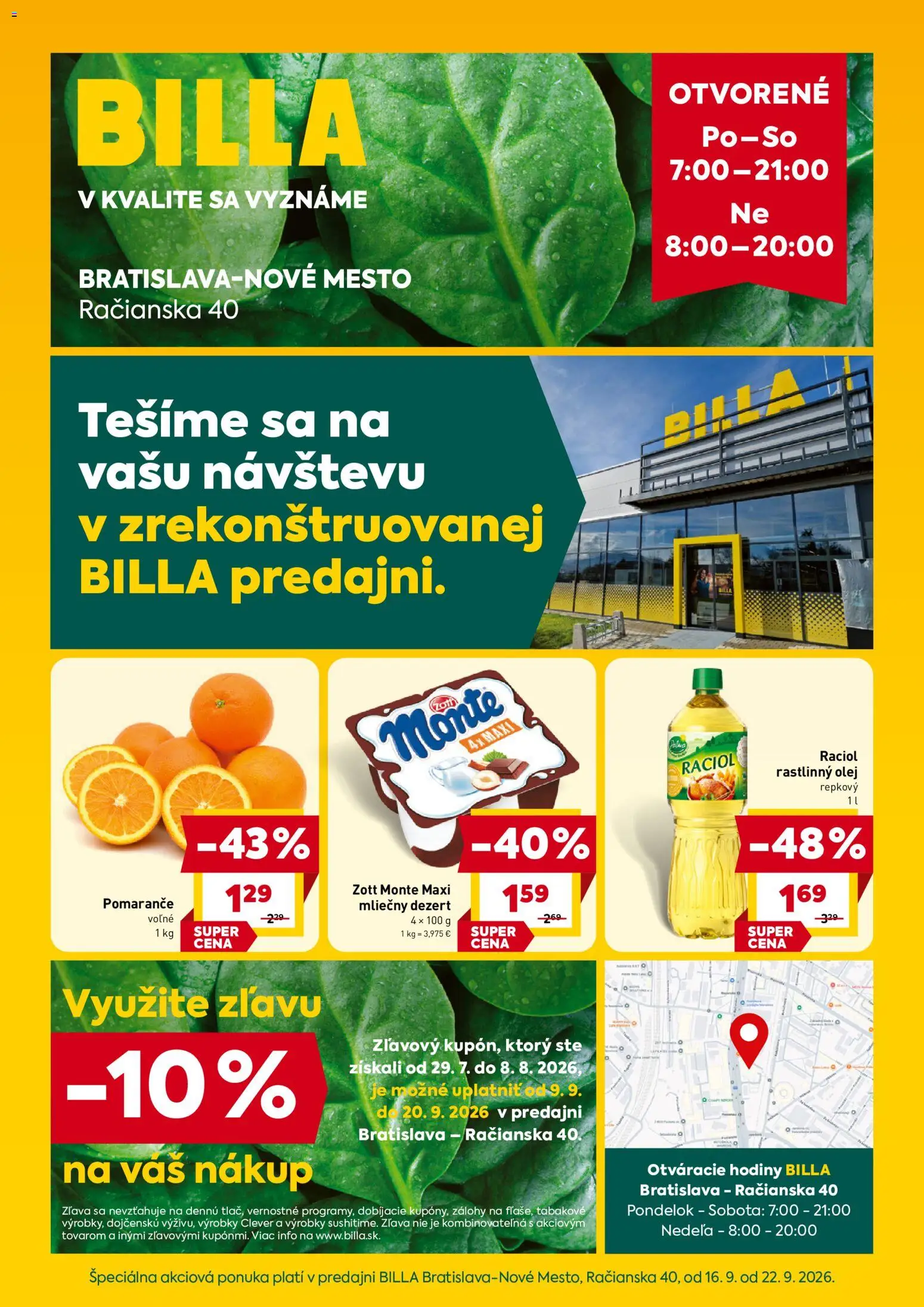 Nové Billa akcie – leták je platný od 16.09.2026 | Strana: 1 | Produkty: Hodiny, Dezert, Rastlinný olej