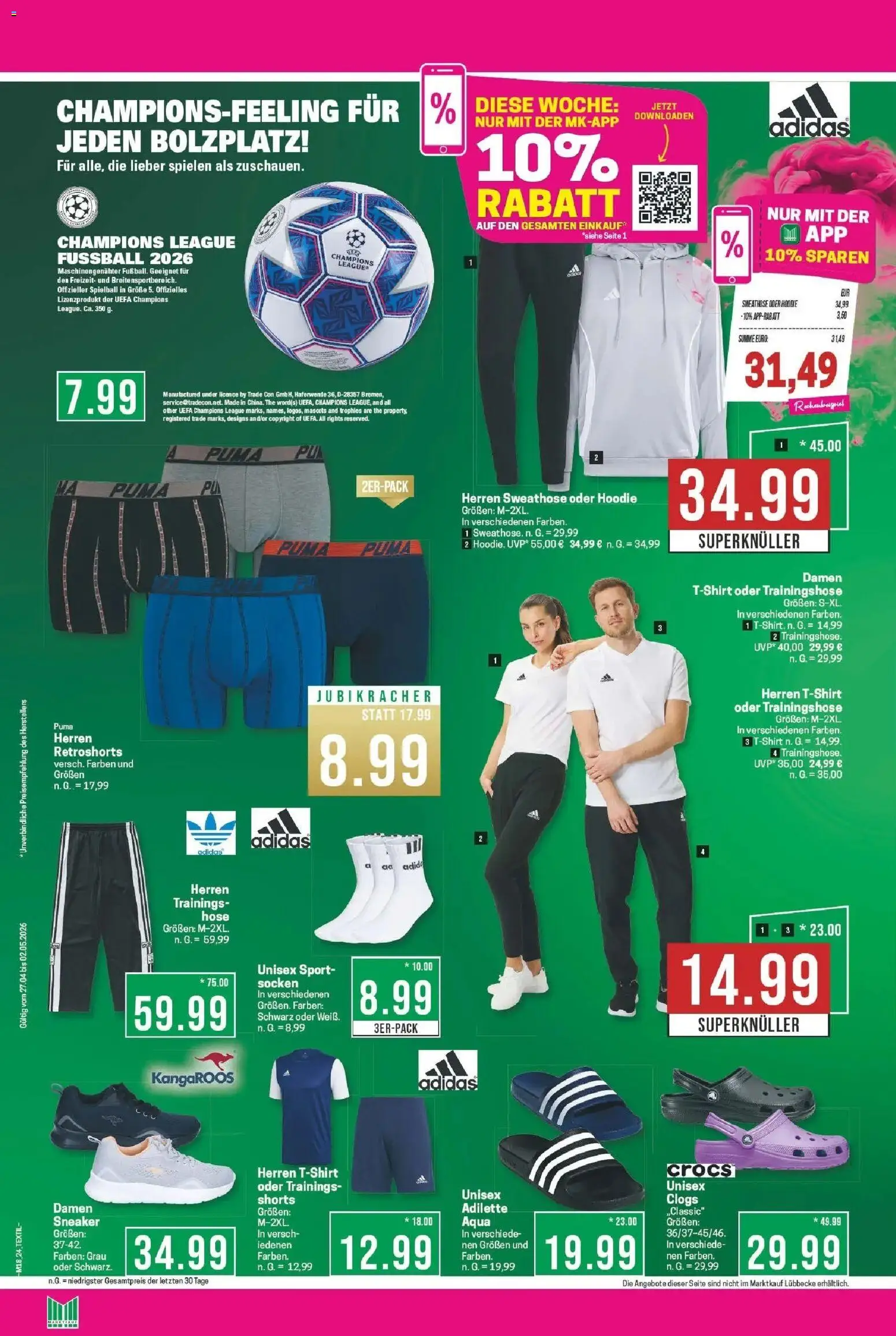 Marktkauf Prospekt Bad Salzuflen	 – gültig ab 27.04.2026 | Seite: 26 | Produkte: Trainingshose, Hoodie, Fußball, Socken