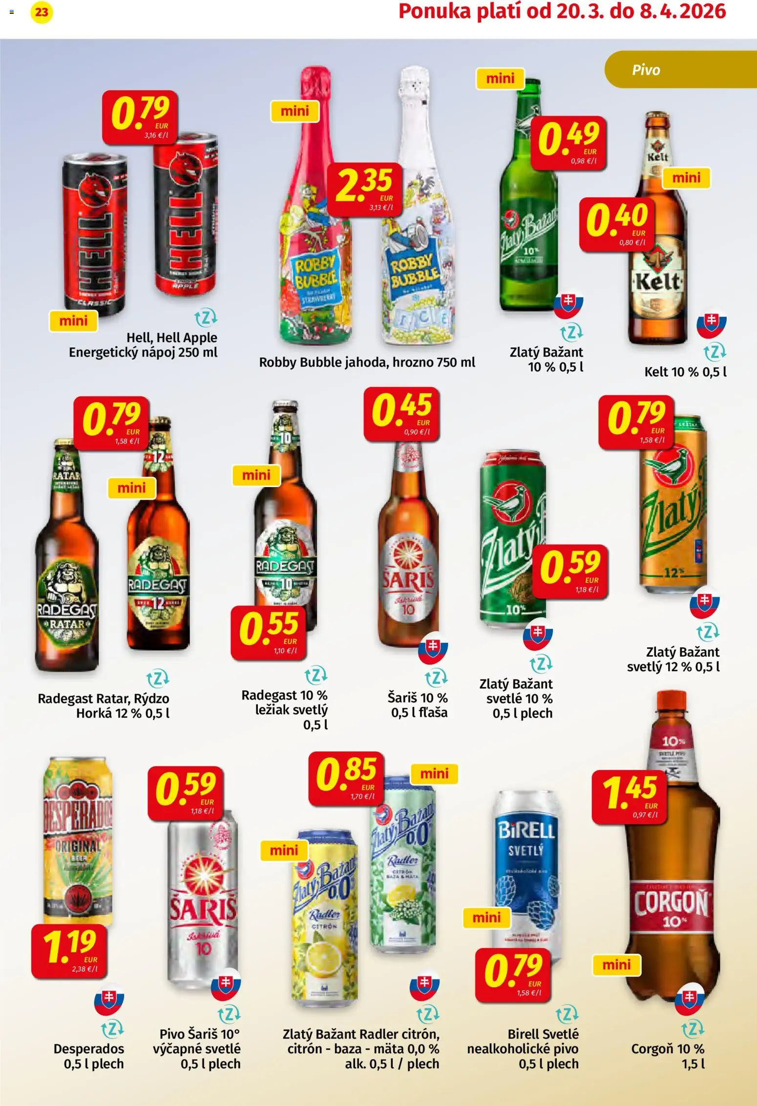 Nové Koruna akcie – leták je platný od 20.03.2026 | Strana: 23 | Produkty: Apple, Zlatý Bažant, Šariš, Energetický nápoj