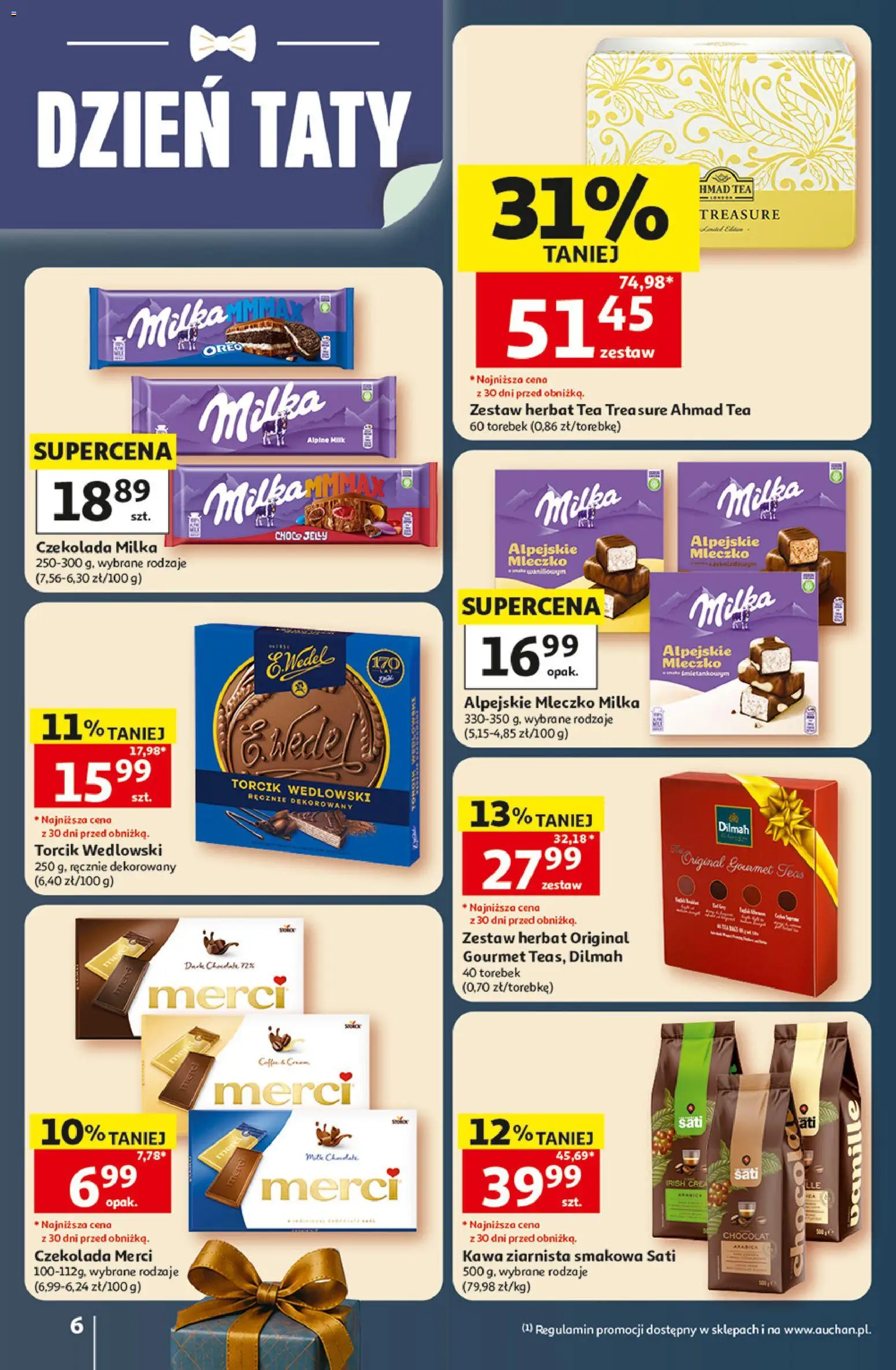 Auchan gazetka - 30 Lat Hipermarket od 18.06.2026 | Strona: 6 | Produkty: Czekolada merci, Kawa ziarnista, Czekolada, Torcik wedlowski