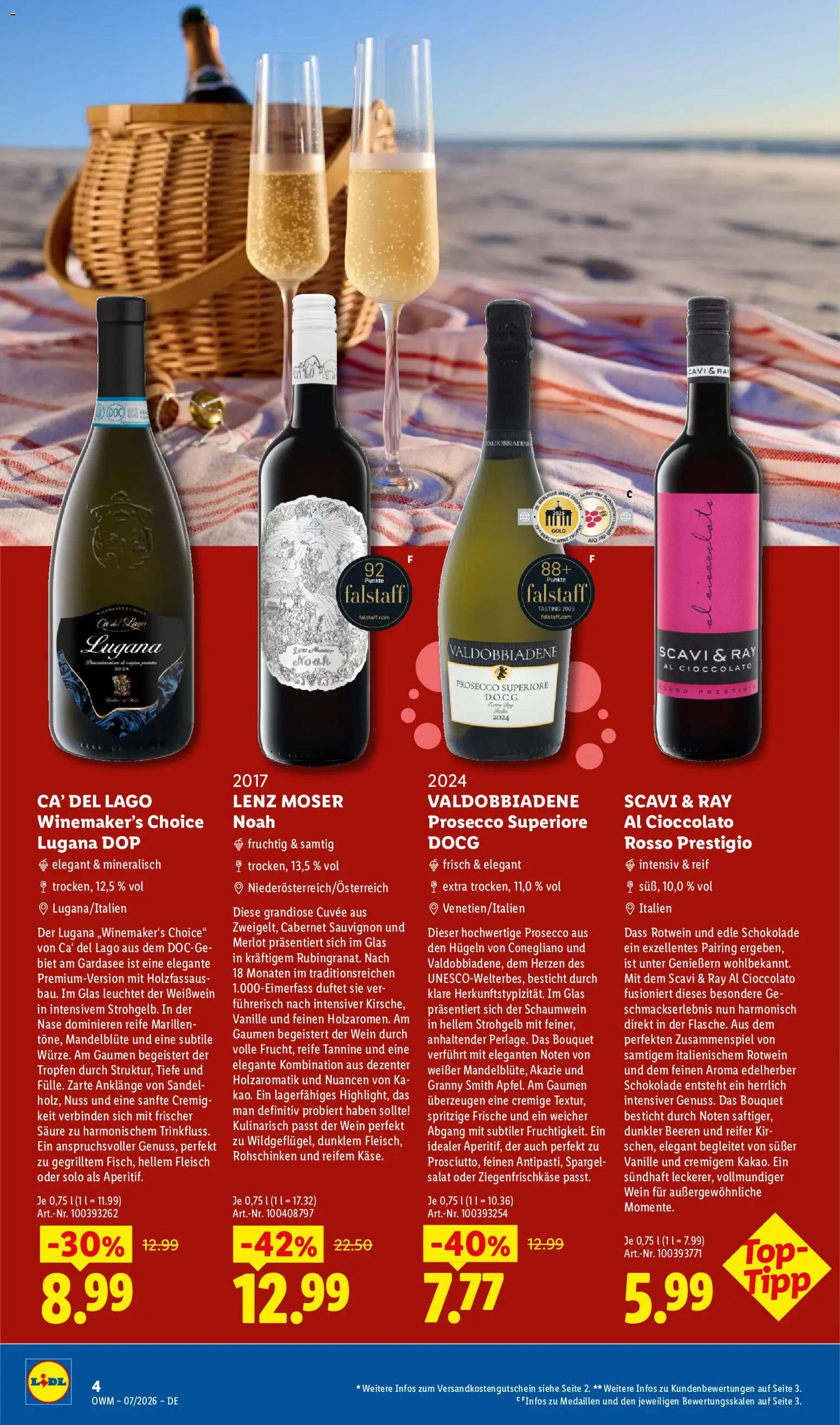 Lidl Německo leták - Wein & Spirituosen od 01.07.2026 | Strana: 4 | Produkty: Prosecco, Salát, Merlot, Cabernet Sauvignon