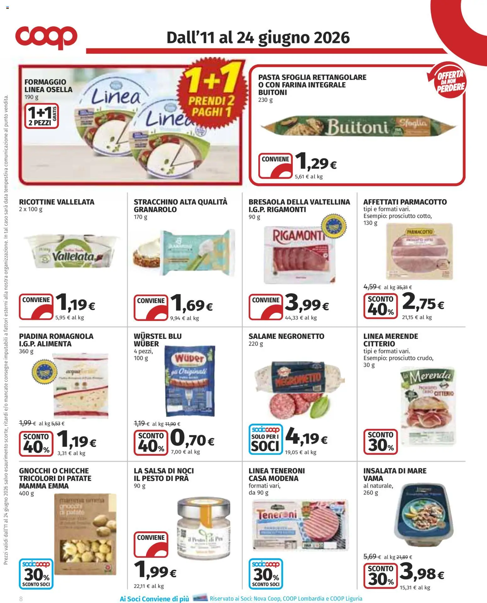 Volantino COOP del 11.06.2026 | Pagina: 8 | Prodotti: Salame, Bresaola, Pasta sfoglia, Wurstel
