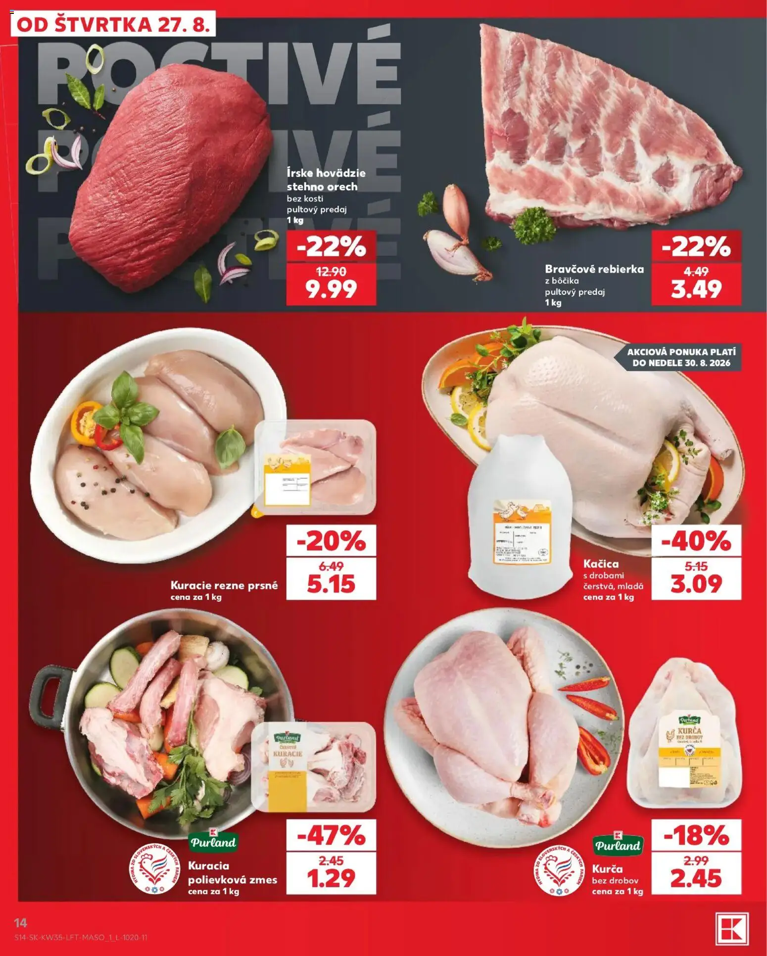 Nové Kaufland akcie – leták je platný od 27.08.2026 | Strana: 14 | Produkty: Kačica, Kuracie rezne, Kurča, Rezne