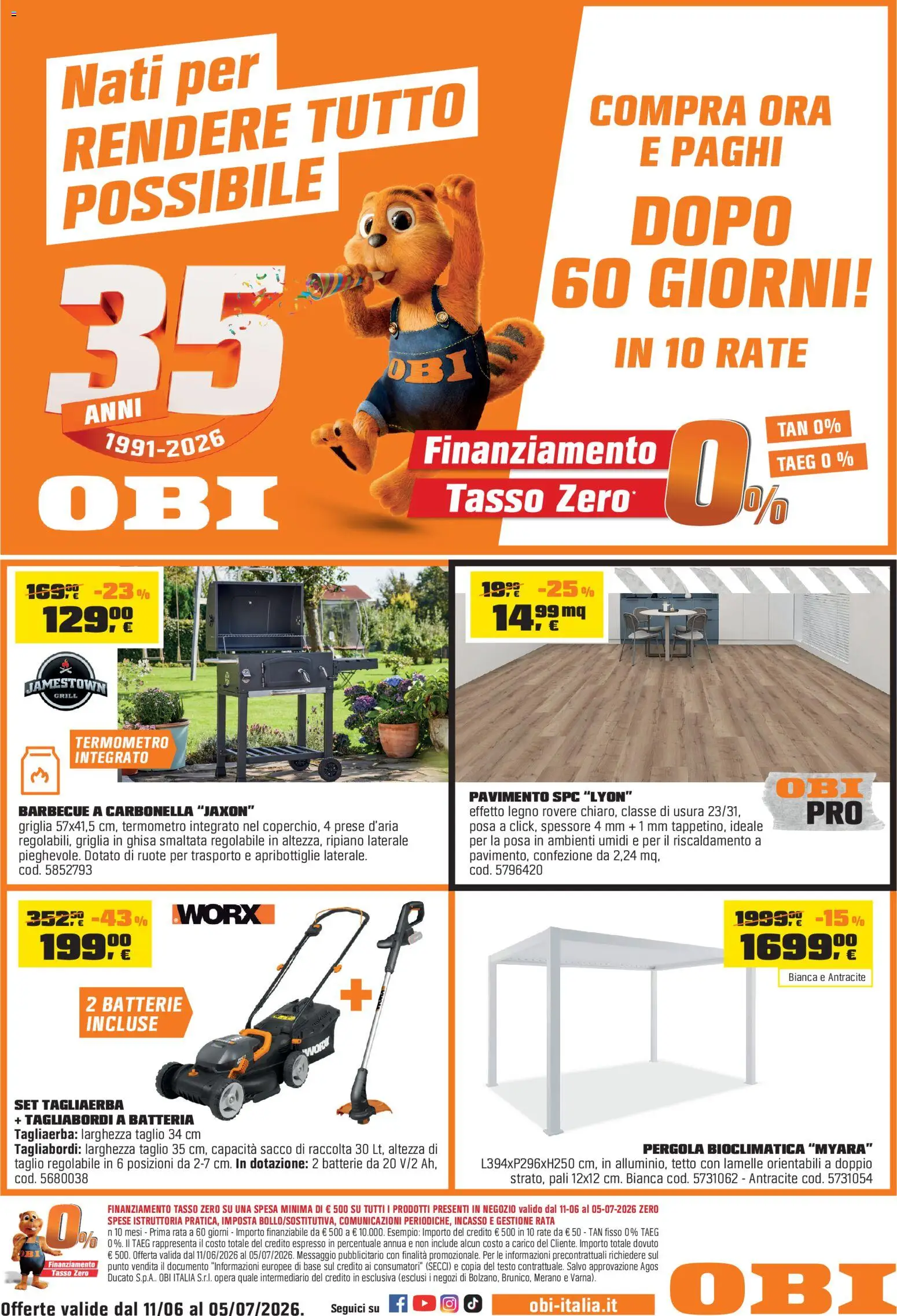 Volantino OBI del 10.06.2026 | Pagina: 1 | Prodotti: Pavimento, Barbecue, Griglia, Termometro