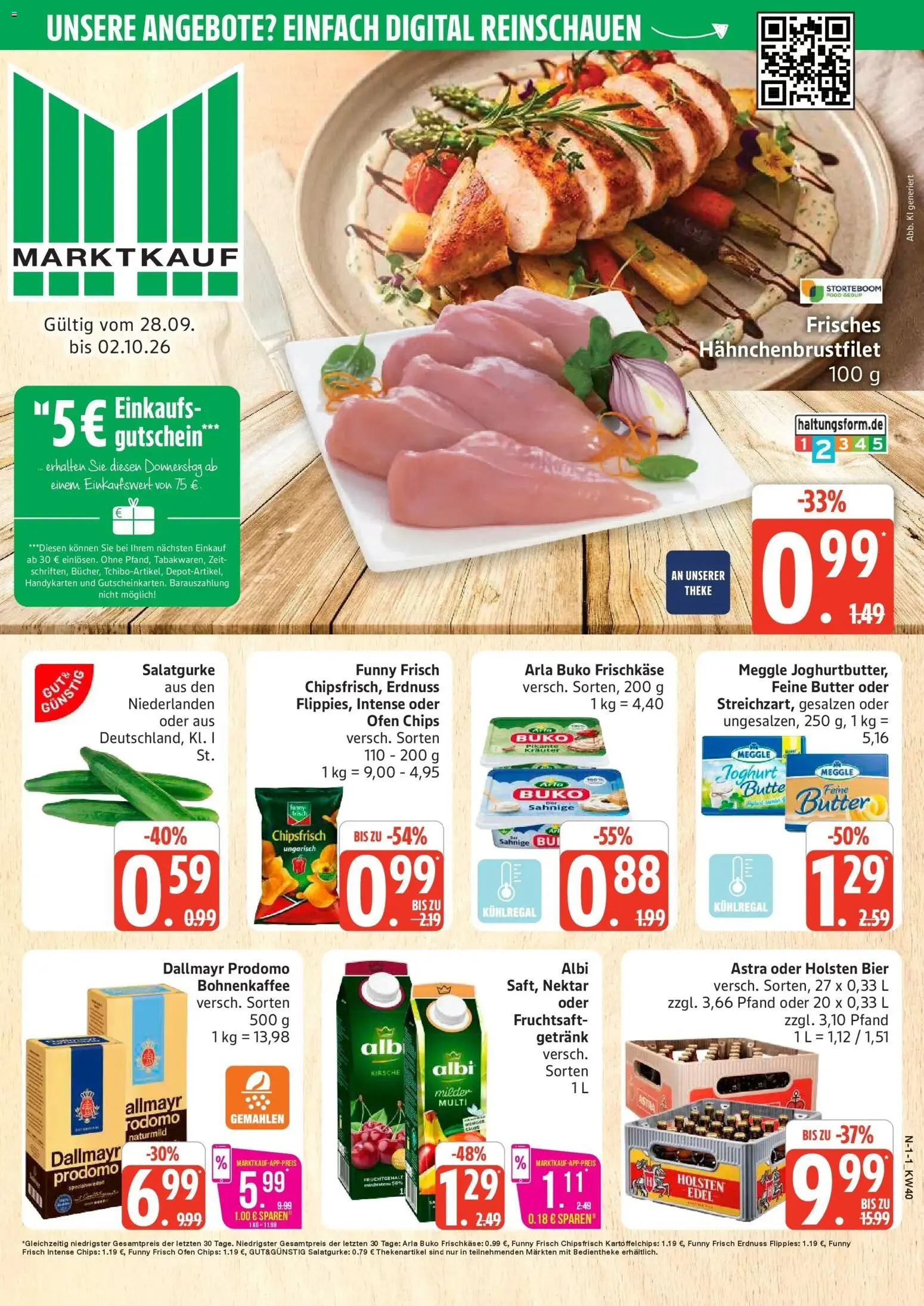Marktkauf Prospekt Cuxhaven (ab 28.09.2026) » Angebote online | Seite: 1 | Produkte: Holsten edel, Dallmayr, Arla buko, Chips