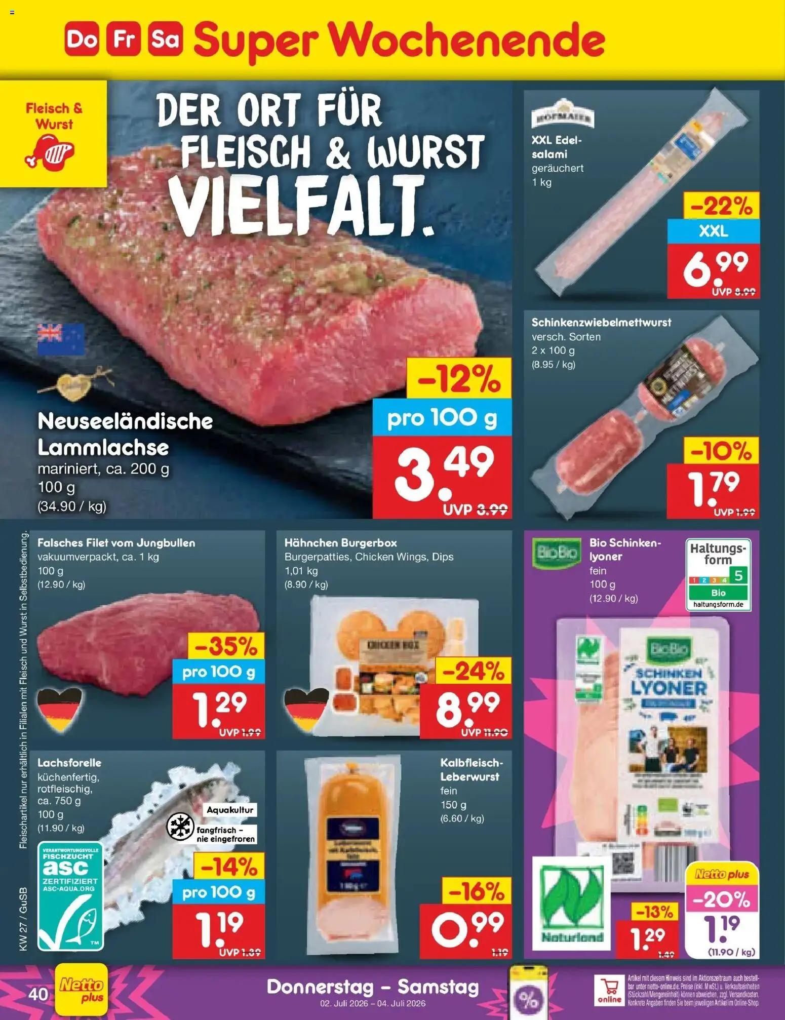 Netto Marken-Discount Prospekt Machern – gültig ab 29.06.2026 | Seite: 58 | Produkte: Hahnchen, Wurst, Salami, Schinken