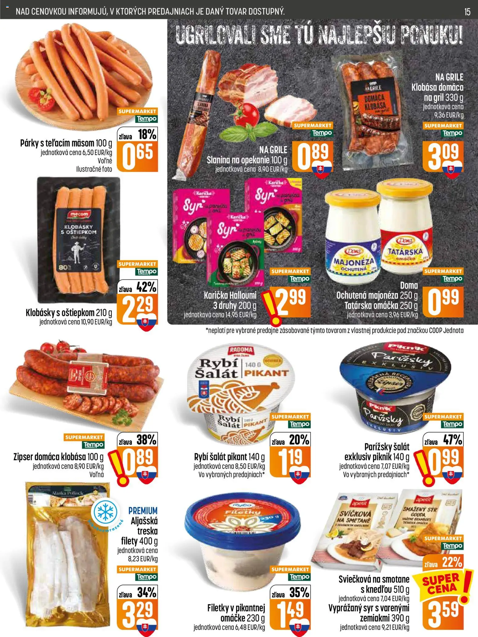 Nové COOP Jednota akcie – leták je platný od 13.08.2026 | Strana: 15 | Produkty: Gril, Syr, Vyprážaný syr