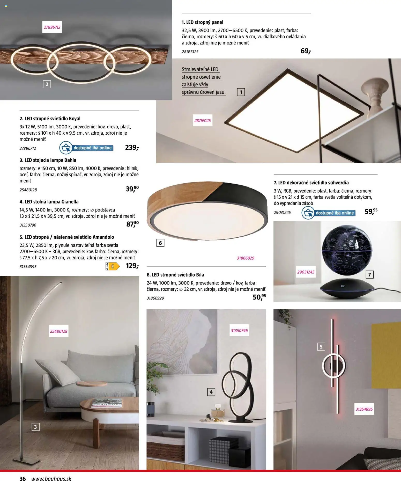 Nové Bauhaus akcie – leták je platný od 03.08.2026 | Strana: 36 | Produkty: Osvetlenie, Lampa, Nástenné svietidlo, Stropné svietidlo