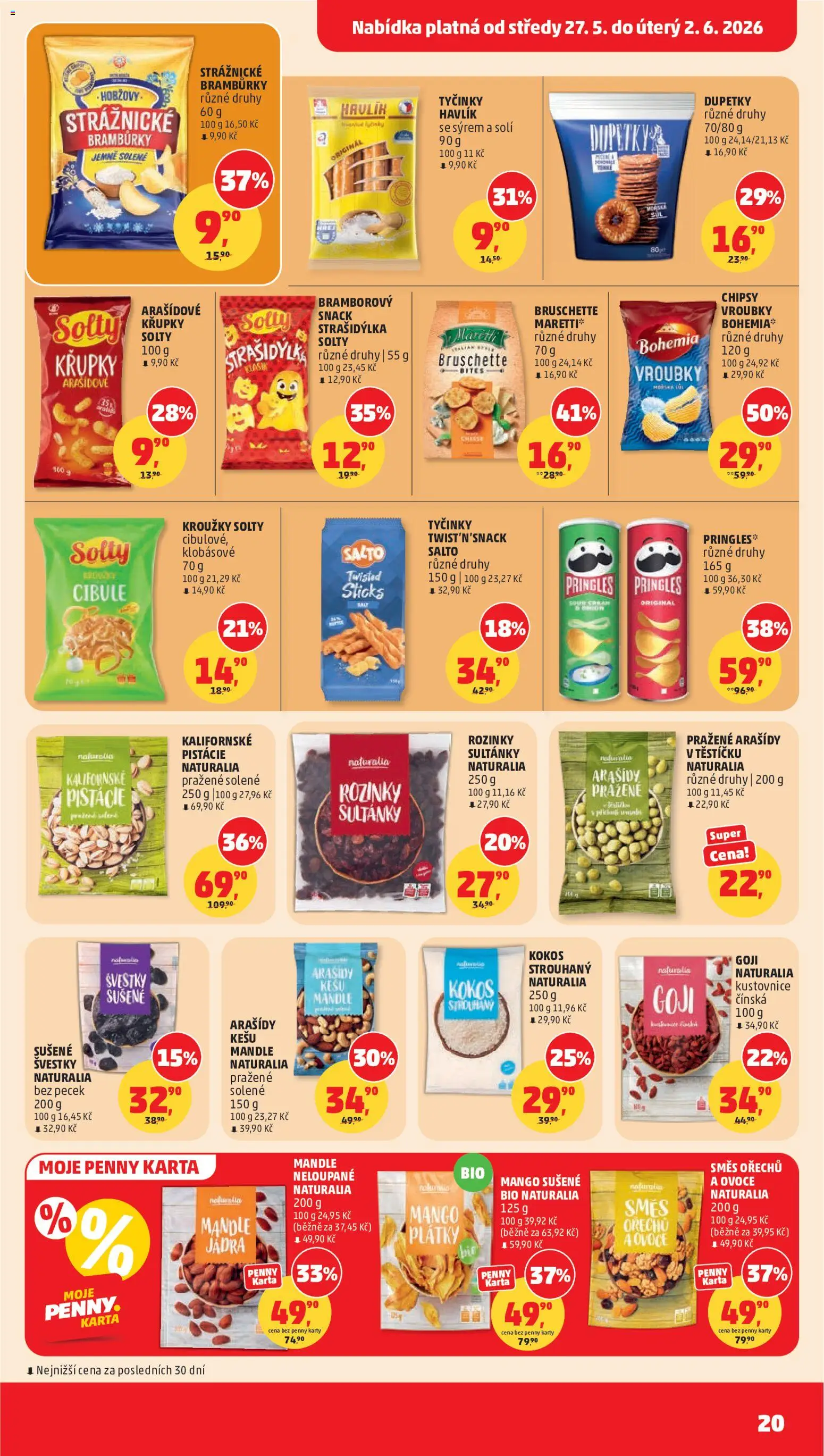 Penny Market leták od 27.05.2026 | Strana: 20 | Produkty: Rozinky, Mango, Arašídy, Chipsy