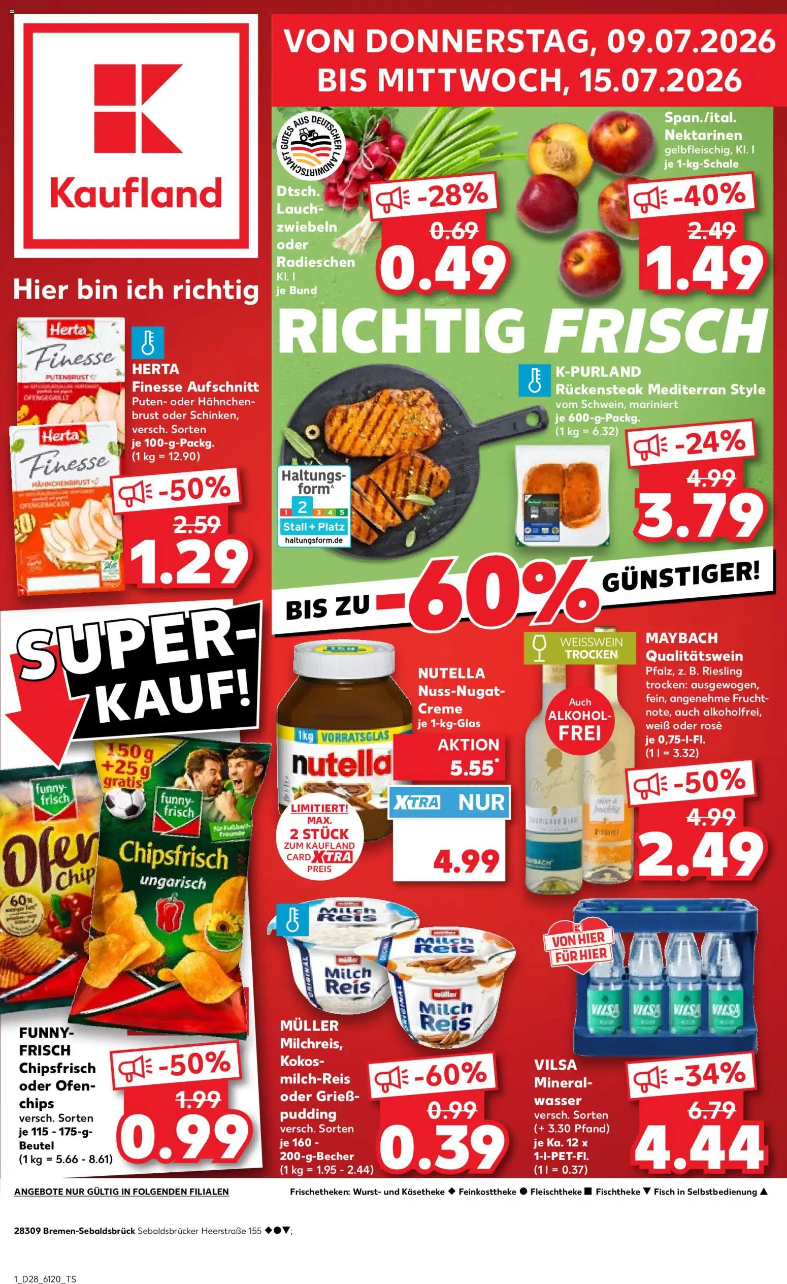 Kaufland Prospekt Bremen – gültig ab 09.07.2026 | Seite: 1 | Produkte: Milch, Creme, Nutella, Wurst