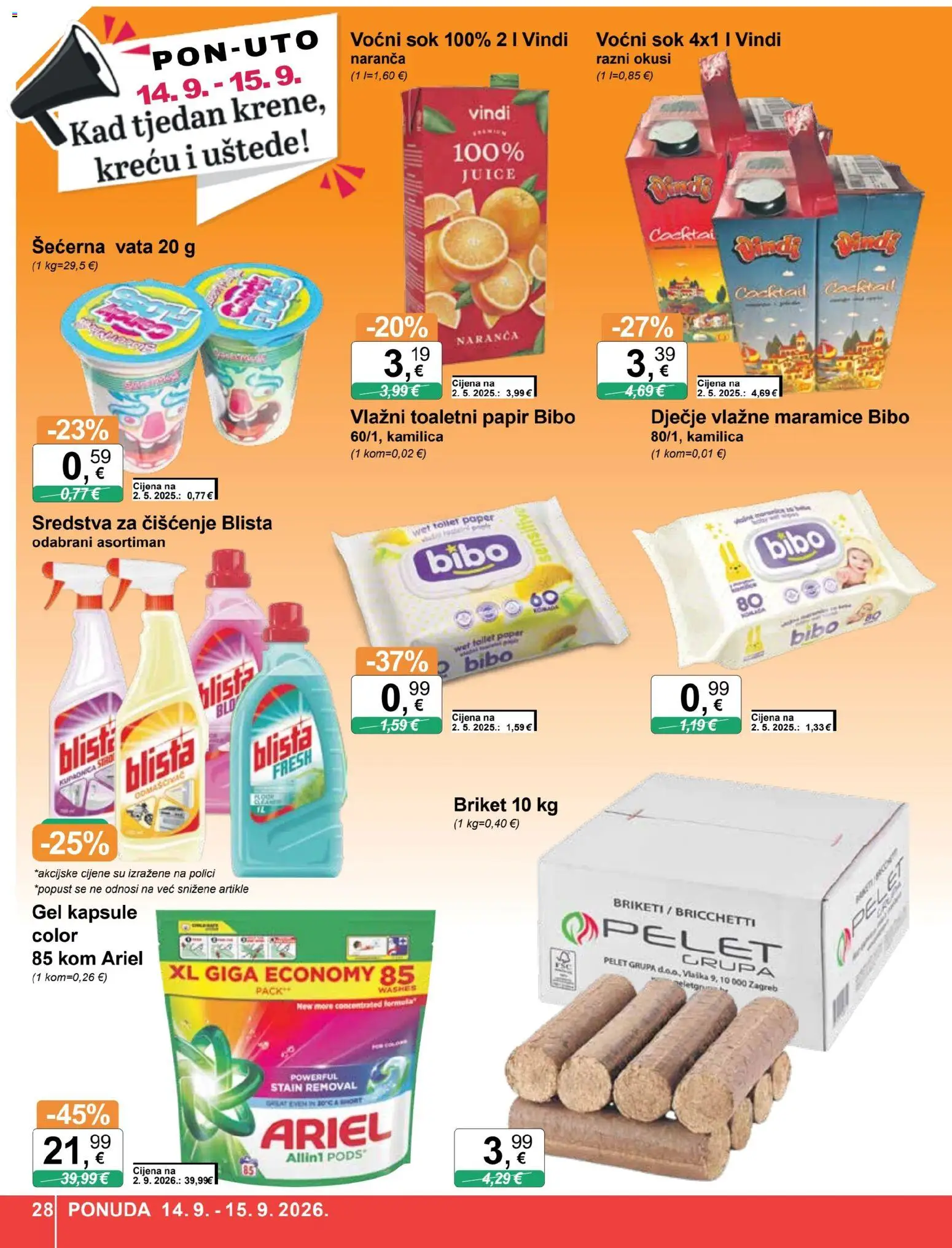 KTC katalog | vrijedi od 09.09.2026 | Stranica: 28 | Proizvodi: Vlažne maramice, Sredstva za čiščenje, Vata, Briketi