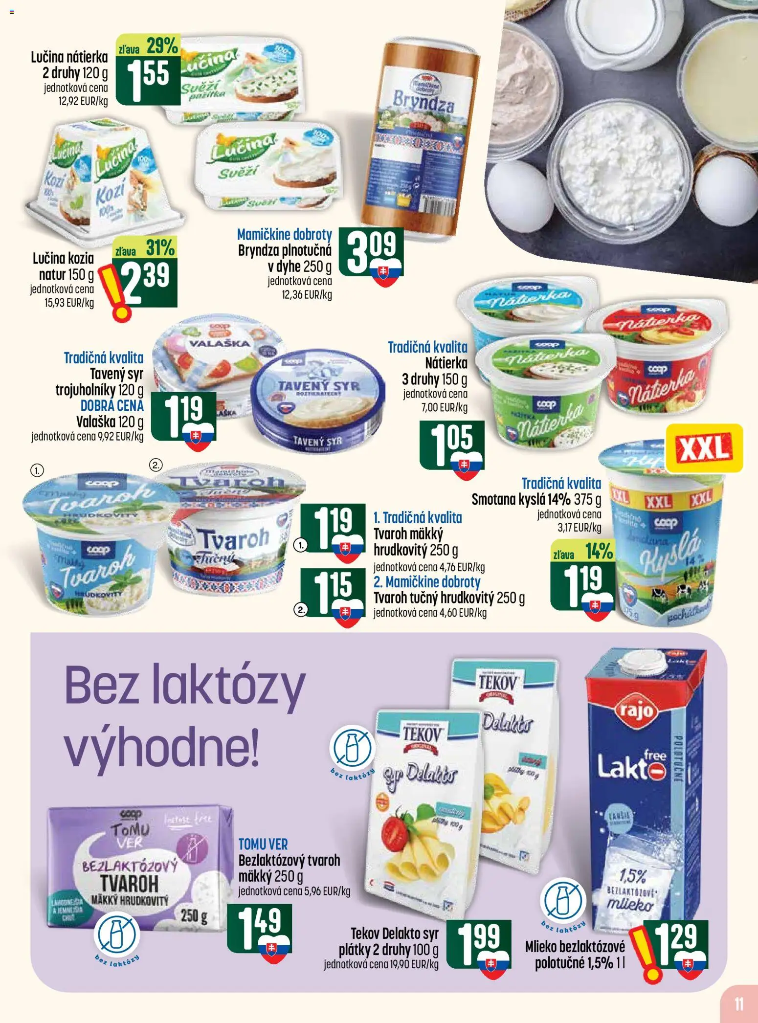 Nové COOP Jednota akcie – leták je platný od 29.10.2026 | Strana: 11 | Produkty: Smotana, Bryndza, Tavený syr, Tvaroh