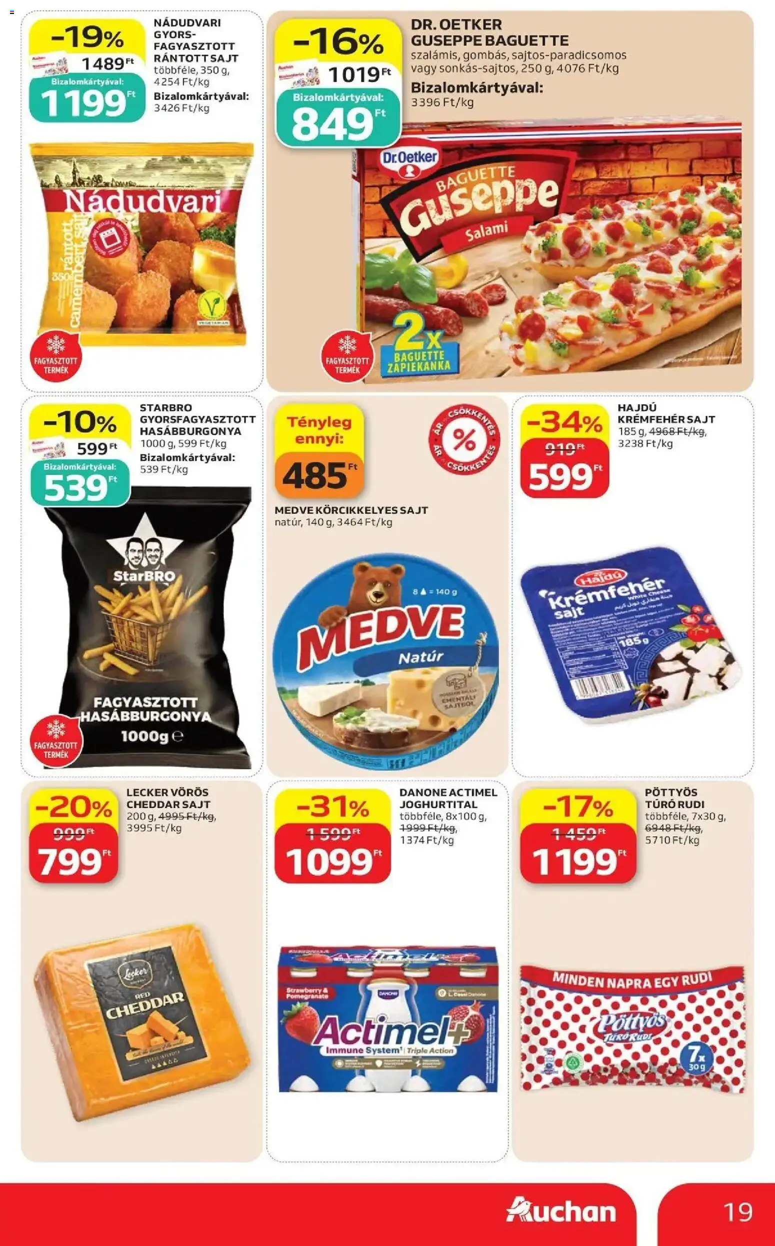 Auchan akciós újság Szolnok - 2026.10.22. -tól/töl > akció, lapozható szórólap 🛍️ | Oldal: 19 | Termékek: Actimel, Rántott sajt, Sajt, Baguette