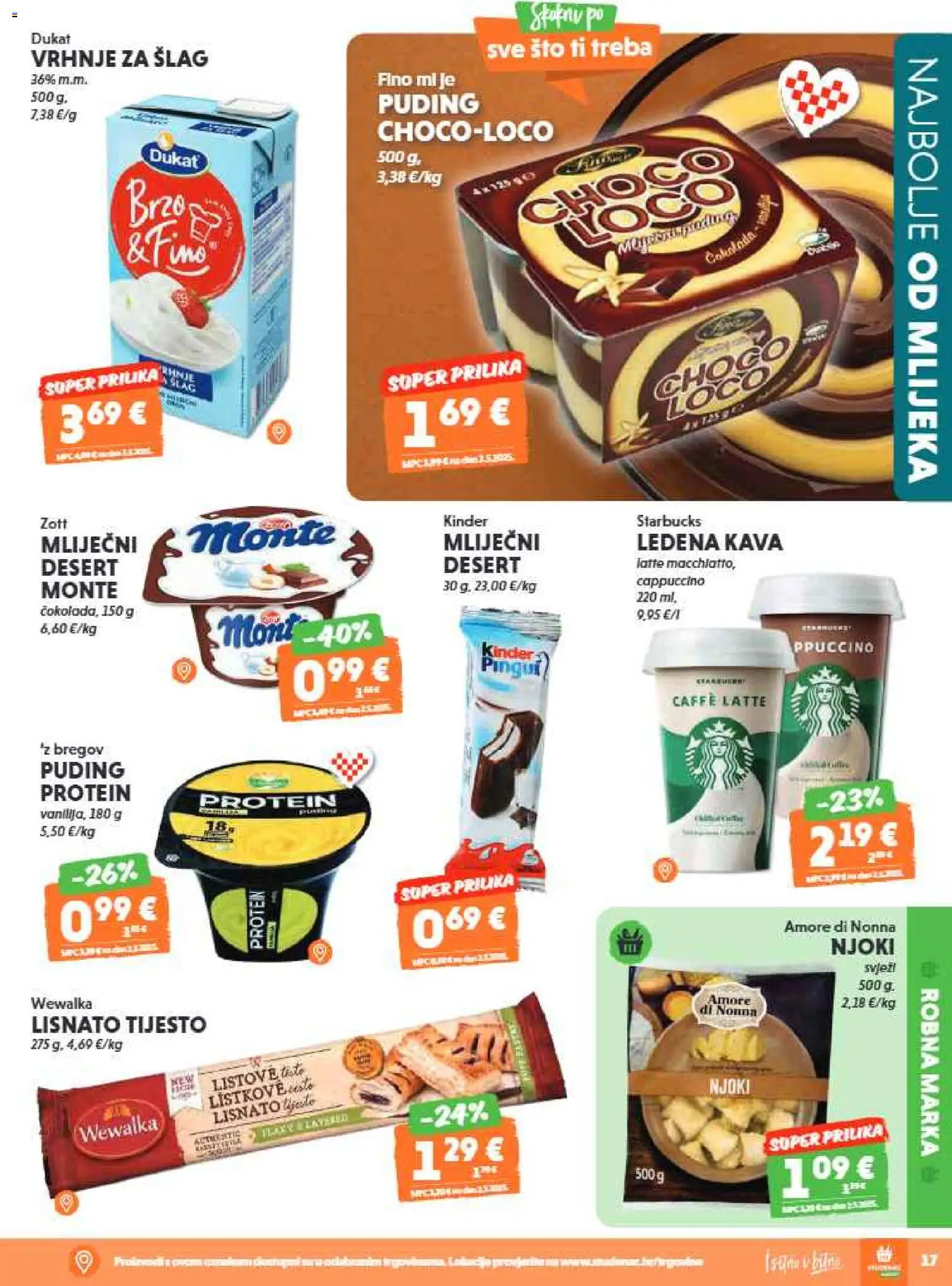 Studenac katalog | vrijedi od 01.07.2026 | Stranica: 17 | Proizvodi: Vrhnje za šlag, Puding, Lisnato tijesto, Cappuccino