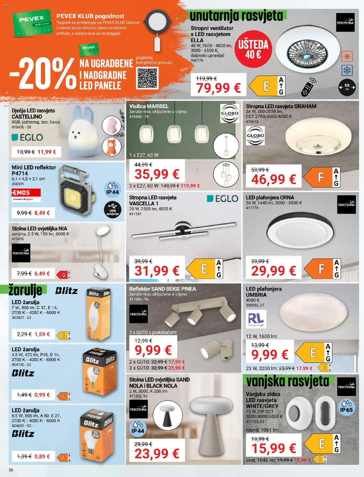 Pevex katalog | vrijedi od 27.08.2026 | Stranica: 36 | Proizvodi: Ventilator, Stropni ventilator, Plafonjera, Led