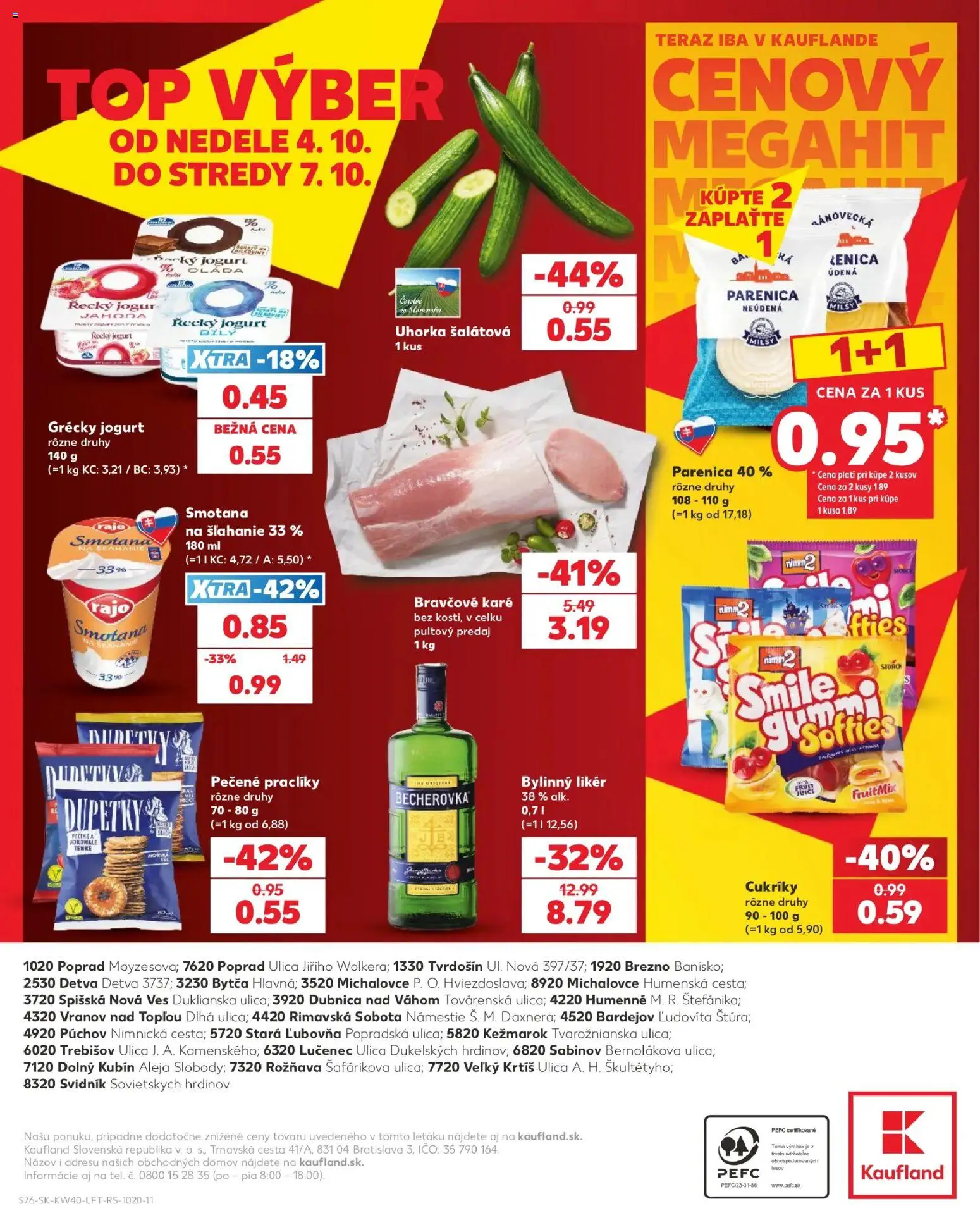 Nové Kaufland akcie – leták je platný od 01.10.2026 | Strana: 76 | Produkty: Uhorka, Bylinný likér, Smotana na šľahanie, Bravčové karé