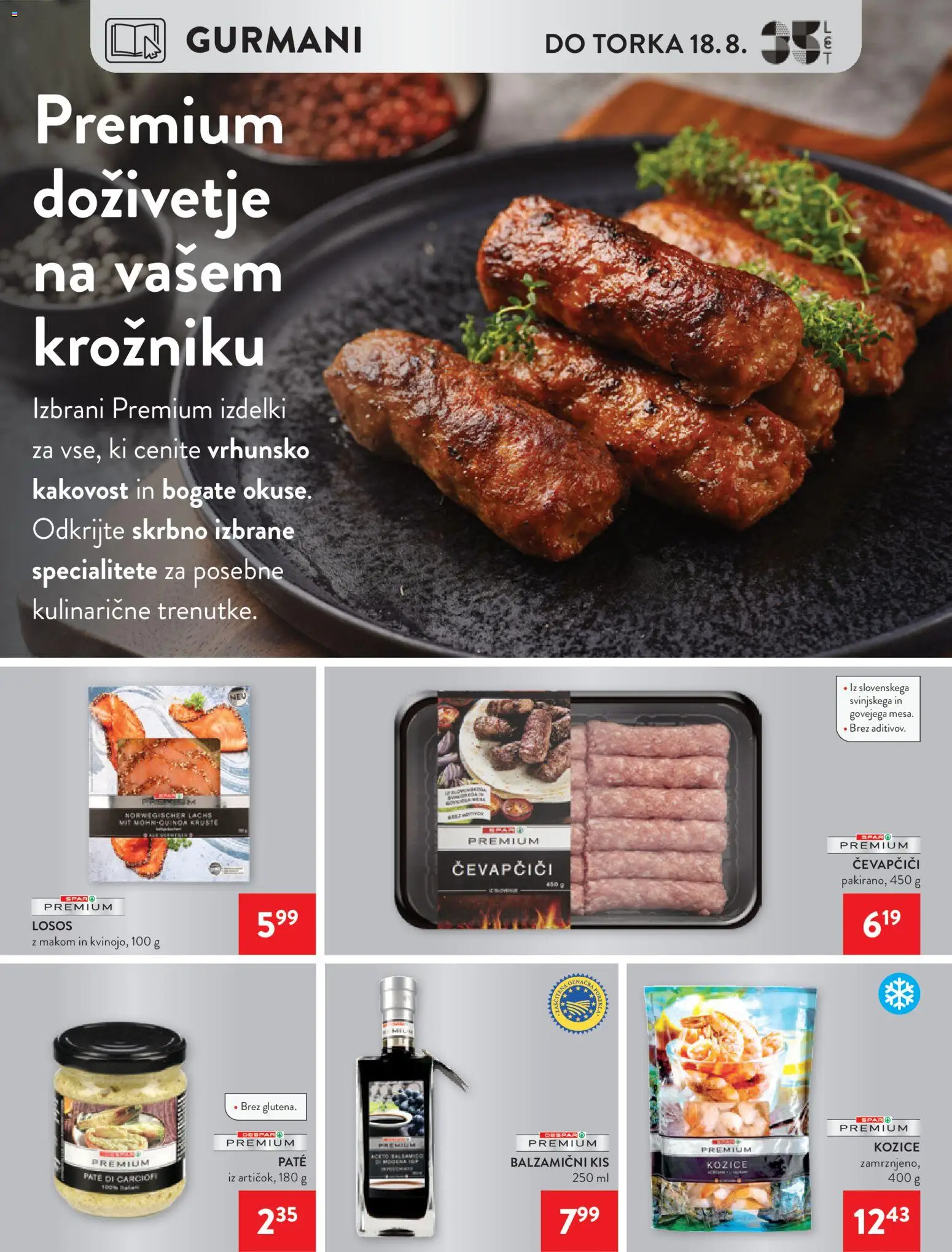 Novi Spar katalog ponudbe – veljaven od 12.08.2026 | Stran: 13 | Izdelki: Čevapčiči, Kozice, Losos, Kis