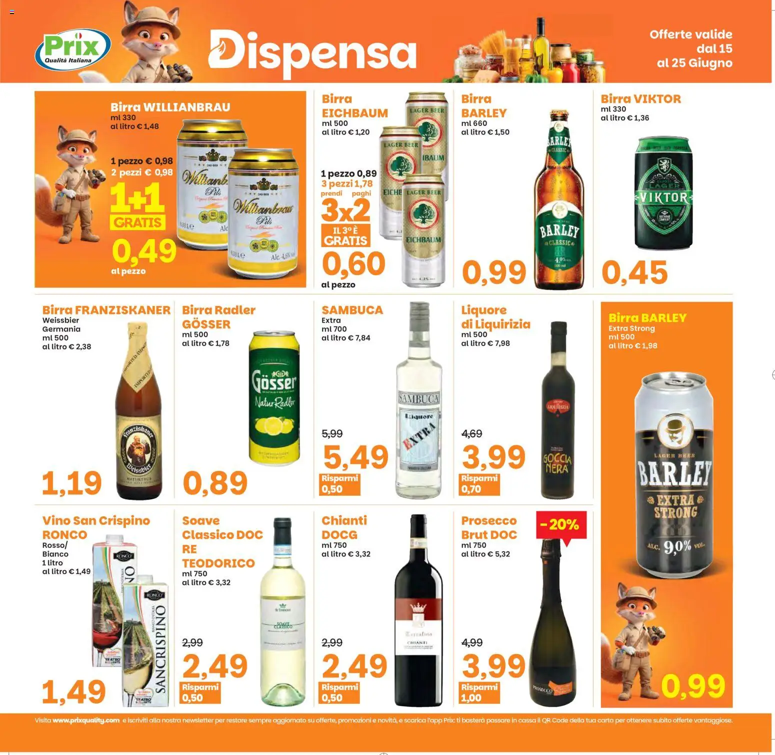 Volantino Prix del 15.06.2026 | Pagina: 19 | Prodotti: Birra, Prosecco, Vino, Liquore