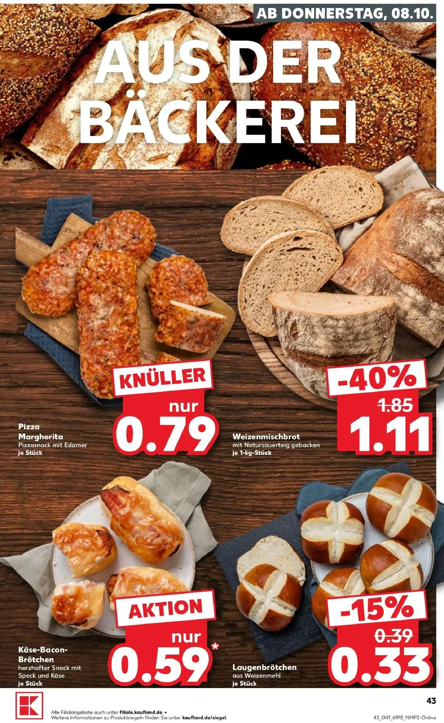 Prospekt Kaufland ab 08.10.2026 » Angebote Online zum Blättern | Seite: 43 | Produkte: Bäckerei, Käse, Weizenmehl, Edamer