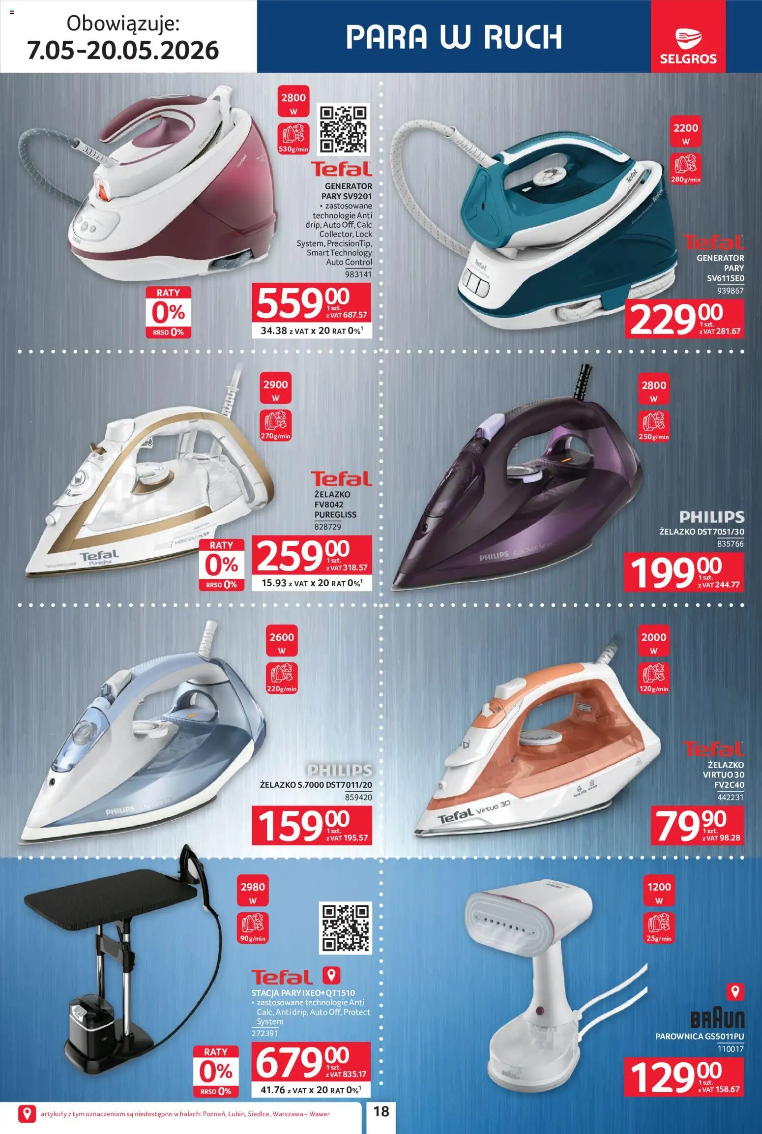 Selgros cash&carry gazetka - Elektro AGD od 07.05.2026 | Strona: 18 | Produkty: Parownica, Tefal