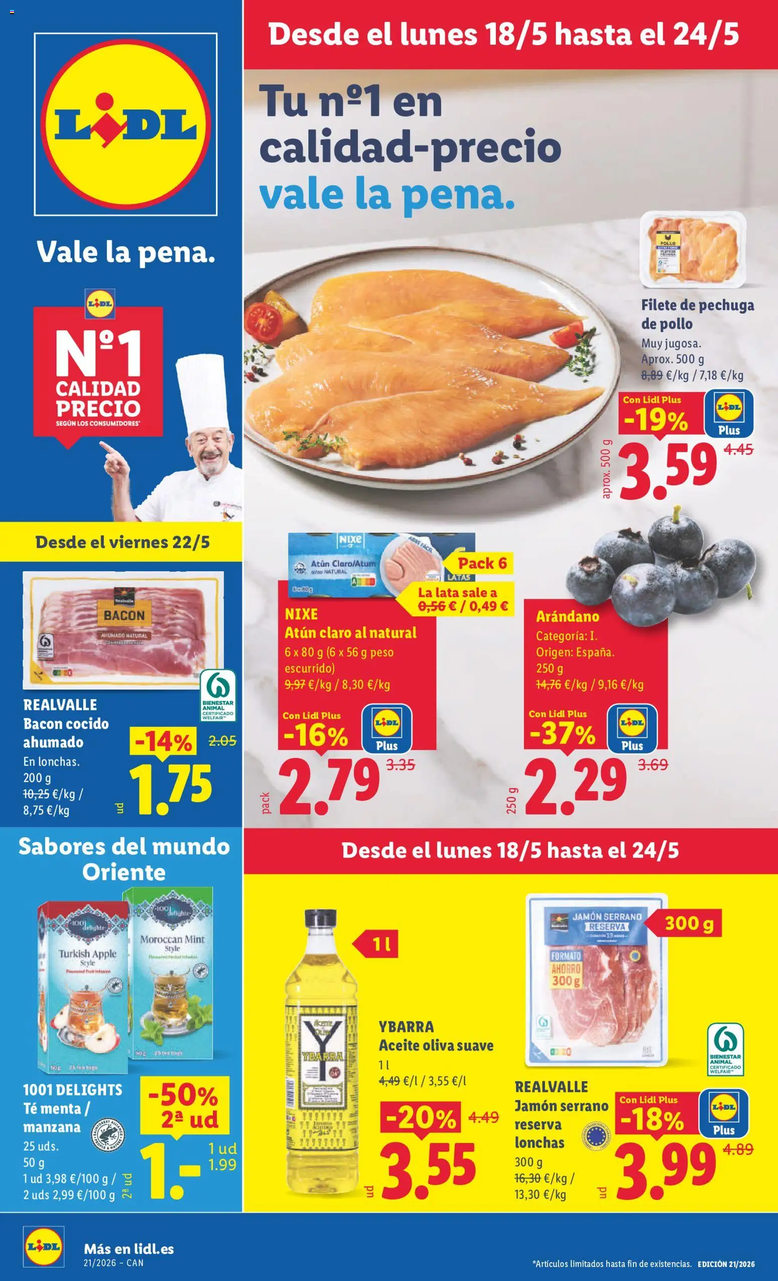 Lidl folleto │ válido desde el 18.05.2026 | Página: 1 | Productos: Jamón serrano, Manzana, Peso, Filete